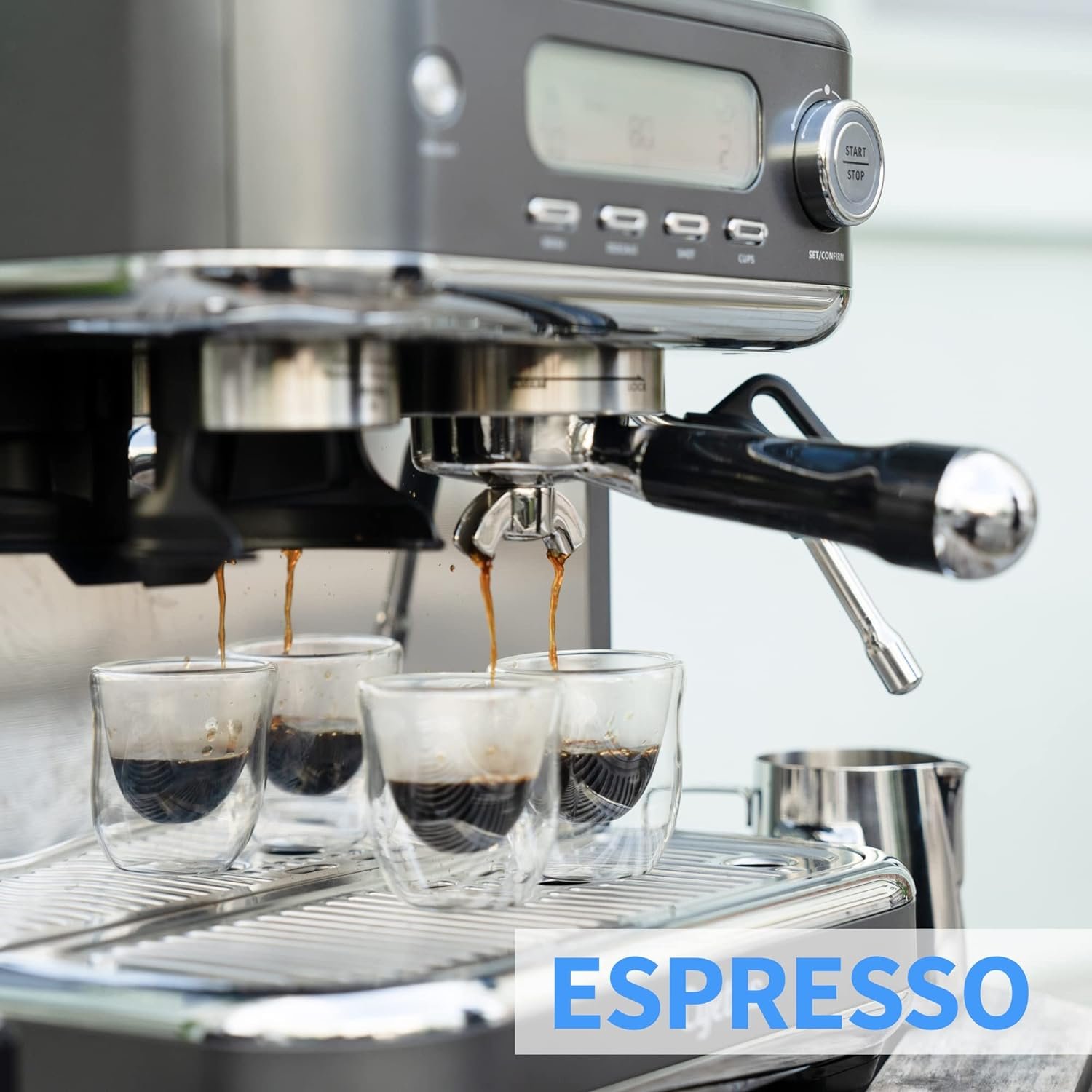 CYETUS Espresso Machine with Grinder for Home, LCD Display, 15s Heating, Barista Automatic Coffee Machines All In One, Latte Cappuccino Maker with Milk Frother, Brushed Stainless Steel, Metalic Grey CYETUS Espresso Machine with Grinder for Home, LCD Display, 15s Heating, Barista Automatic Coffee Machines All In One, Latte Cappuccino Maker with Milk Frother, Brushed Stainless Steel, Metalic Grey