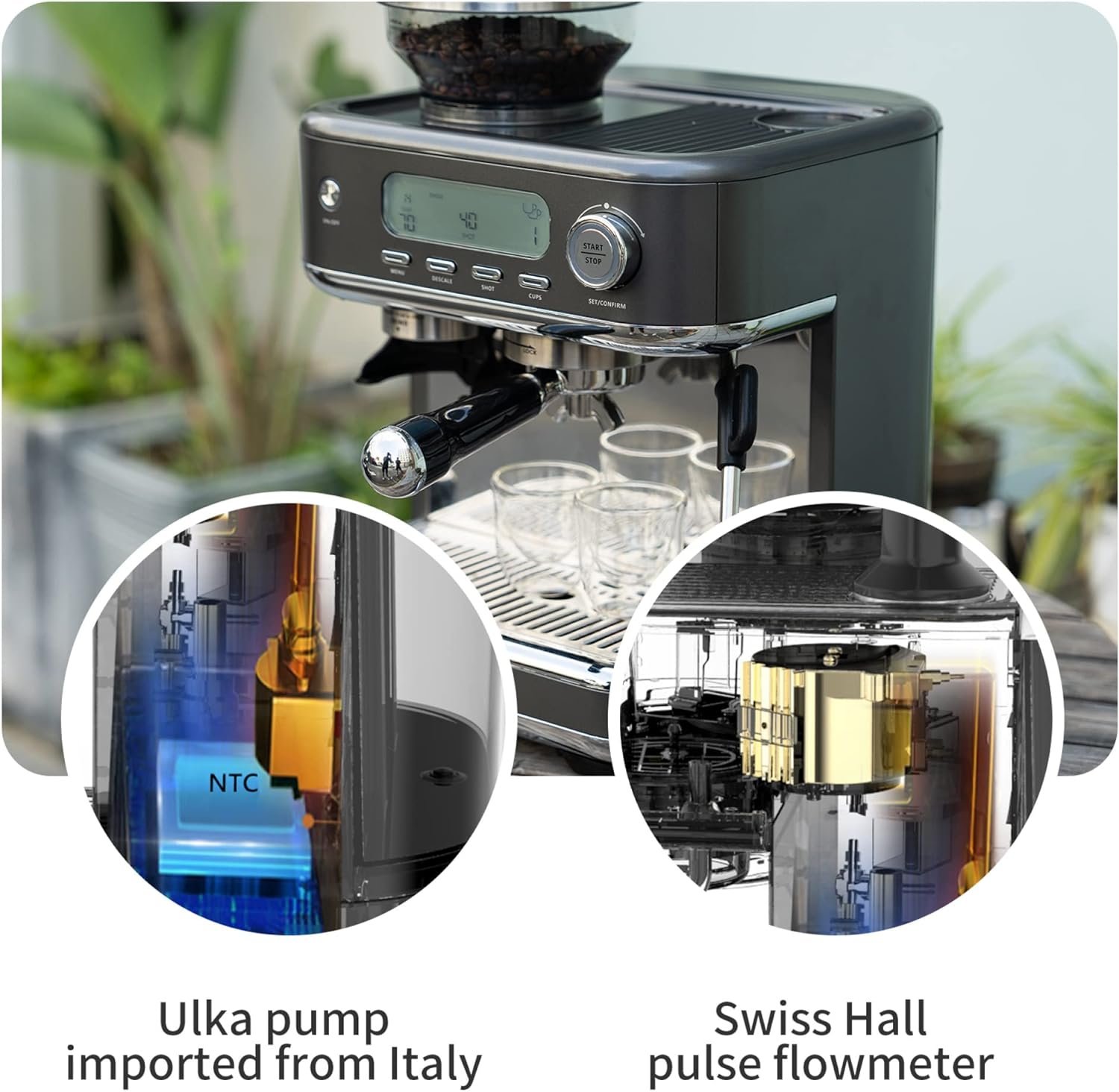 CYETUS Espresso Machine with Grinder for Home, LCD Display, 15s Heating, Barista Automatic Coffee Machines All In One, Latte Cappuccino Maker with Milk Frother, Brushed Stainless Steel, Metalic Grey CYETUS Espresso Machine with Grinder for Home, LCD Display, 15s Heating, Barista Automatic Coffee Machines All In One, Latte Cappuccino Maker with Milk Frother, Brushed Stainless Steel, Metalic Grey