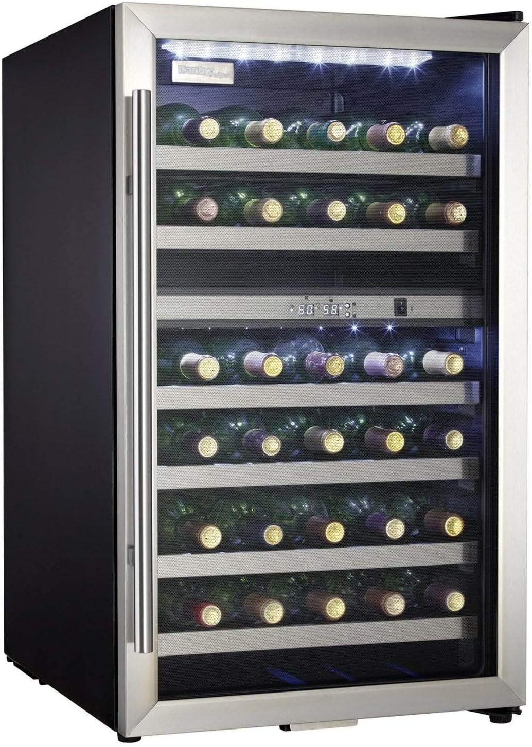 Danby DWC114BLSDD Designer 38-Bottle Dual-Zone Wine Cooler, Black/Stainless Steel/Glass Beverage Center Danby DWC114BLSDD Designer 38-Bottle Dual-Zone Wine Cooler, Black/Stainless Steel/Glass Beverage Center
