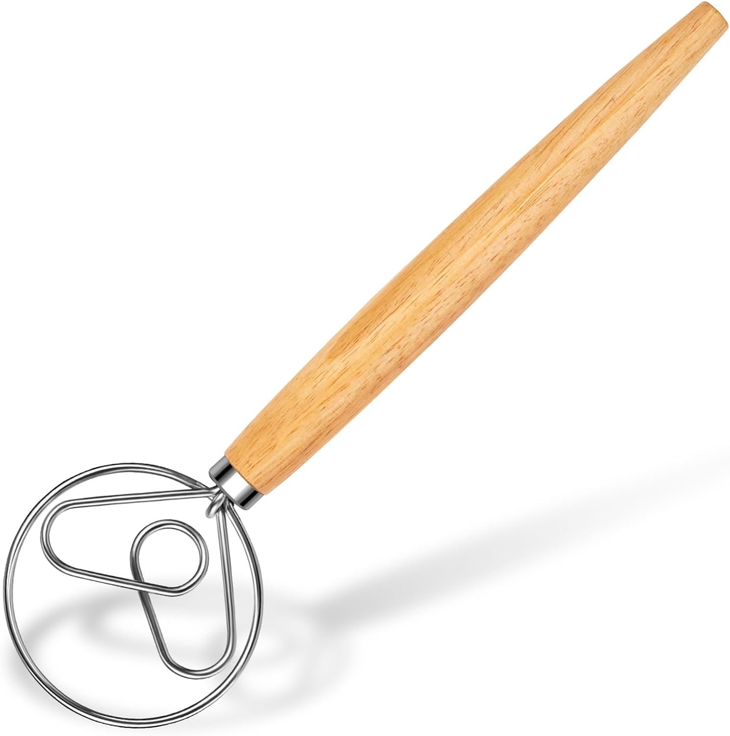 Danish Dough Whisk Stainless Steel Dough Hook Dutch Style Bread Dough Mixer Wooden Handle for Sourdough and Bread Dough Making Mixing Whisking Tool,Bread Whisk 13 Inch