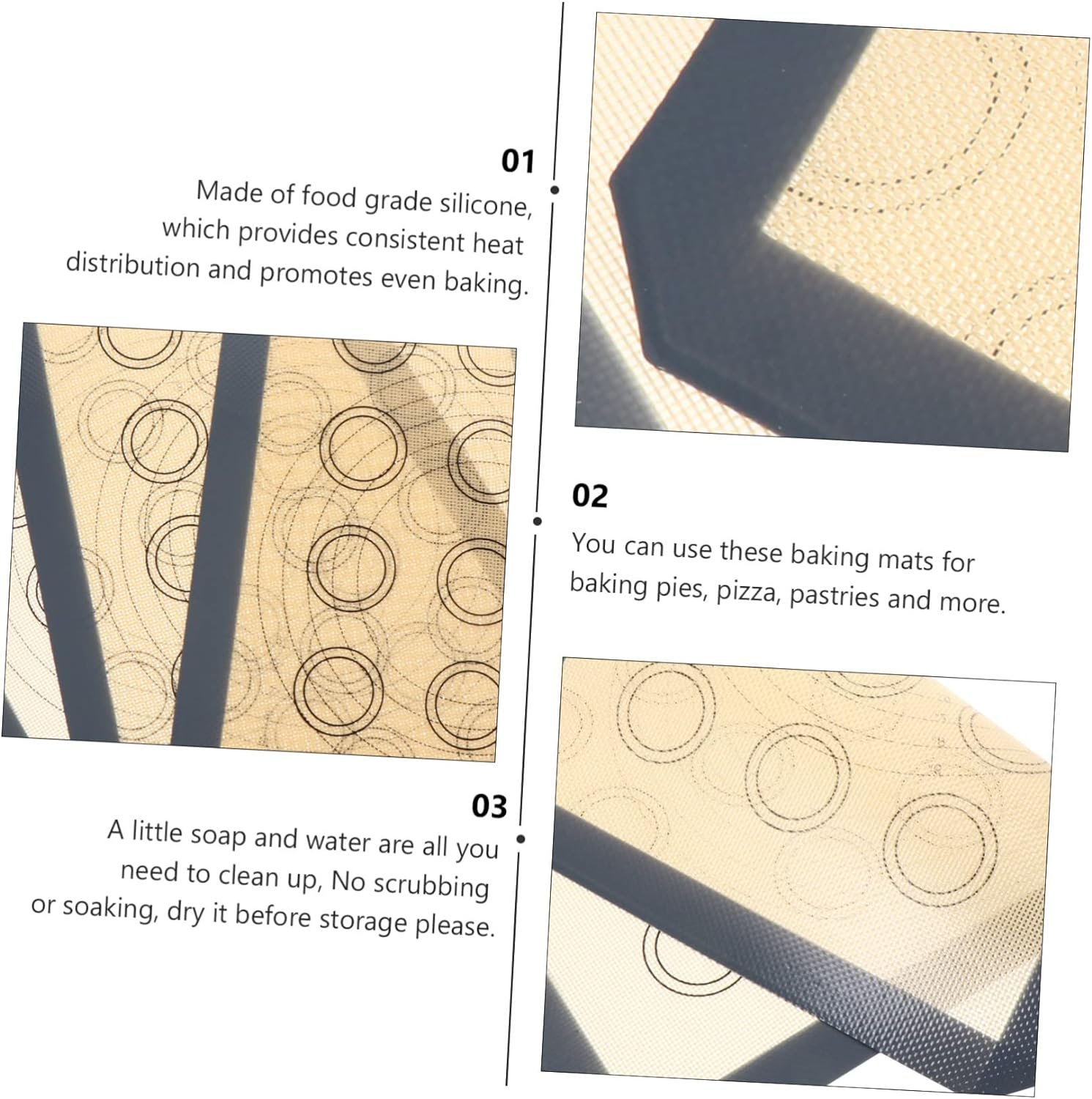 DECHOUS 3pcs Silicone Baking Mat Silicone Counter Mat Baking Grill Mat Oven Baking Mat Silicone Bakeware Macaron Baking Mat Baking Pans Pastry Mat Cake Mat Glass