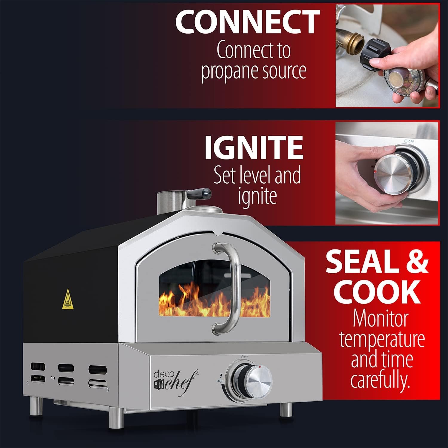 Deco Chef Propane Gas Outdoor Pizza Oven and Grill, includes Peel, Stone, Grill Rack, and Built-in Thermometer, Stainless Steel Deco Chef Propane Gas Outdoor Pizza Oven and Grill, includes Peel, Stone, Grill Rack, and Built-in Thermometer, Stainless Steel