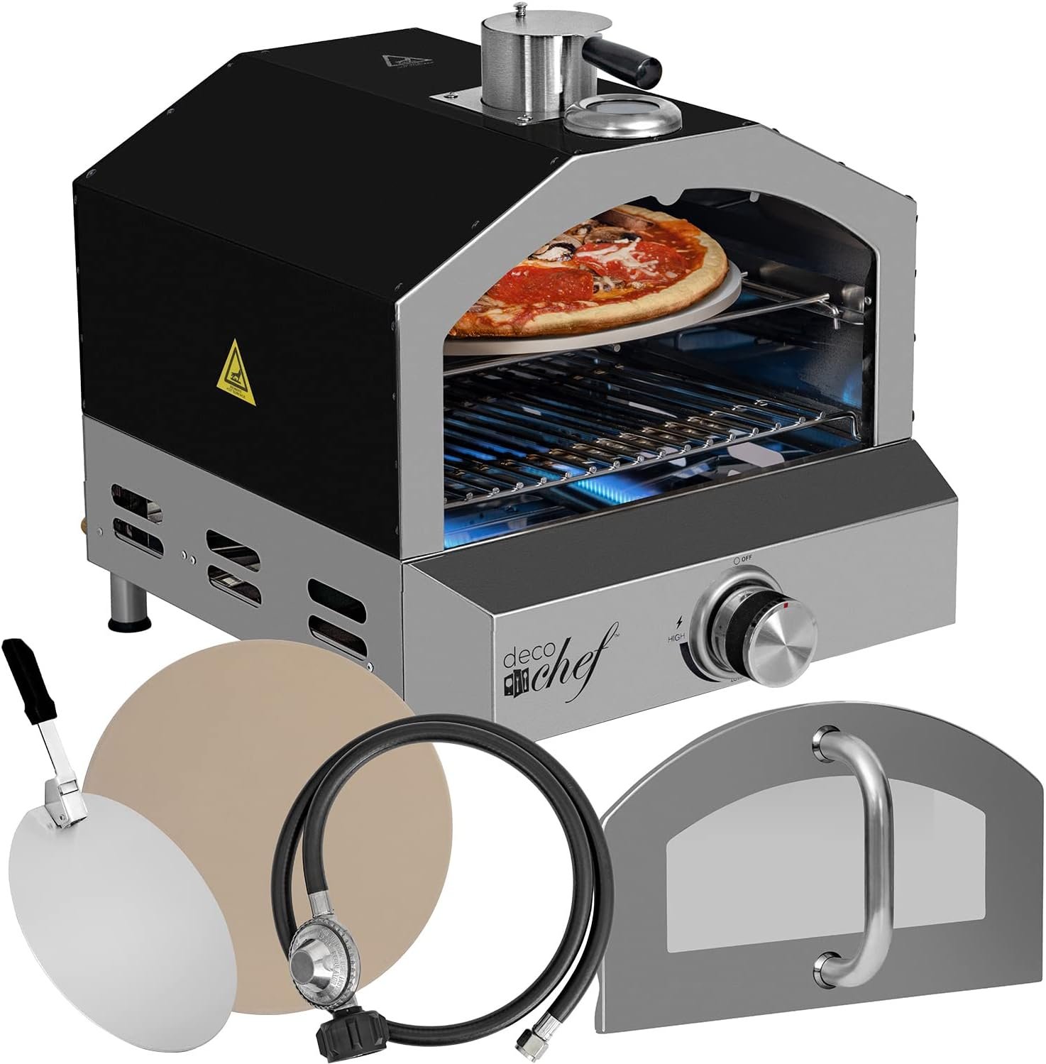 Deco Chef Propane Gas Outdoor Pizza Oven and Grill, includes Peel, Stone, Grill Rack, and Built-in Thermometer, Stainless Steel Deco Chef Propane Gas Outdoor Pizza Oven and Grill, includes Peel, Stone, Grill Rack, and Built-in Thermometer, Stainless Steel