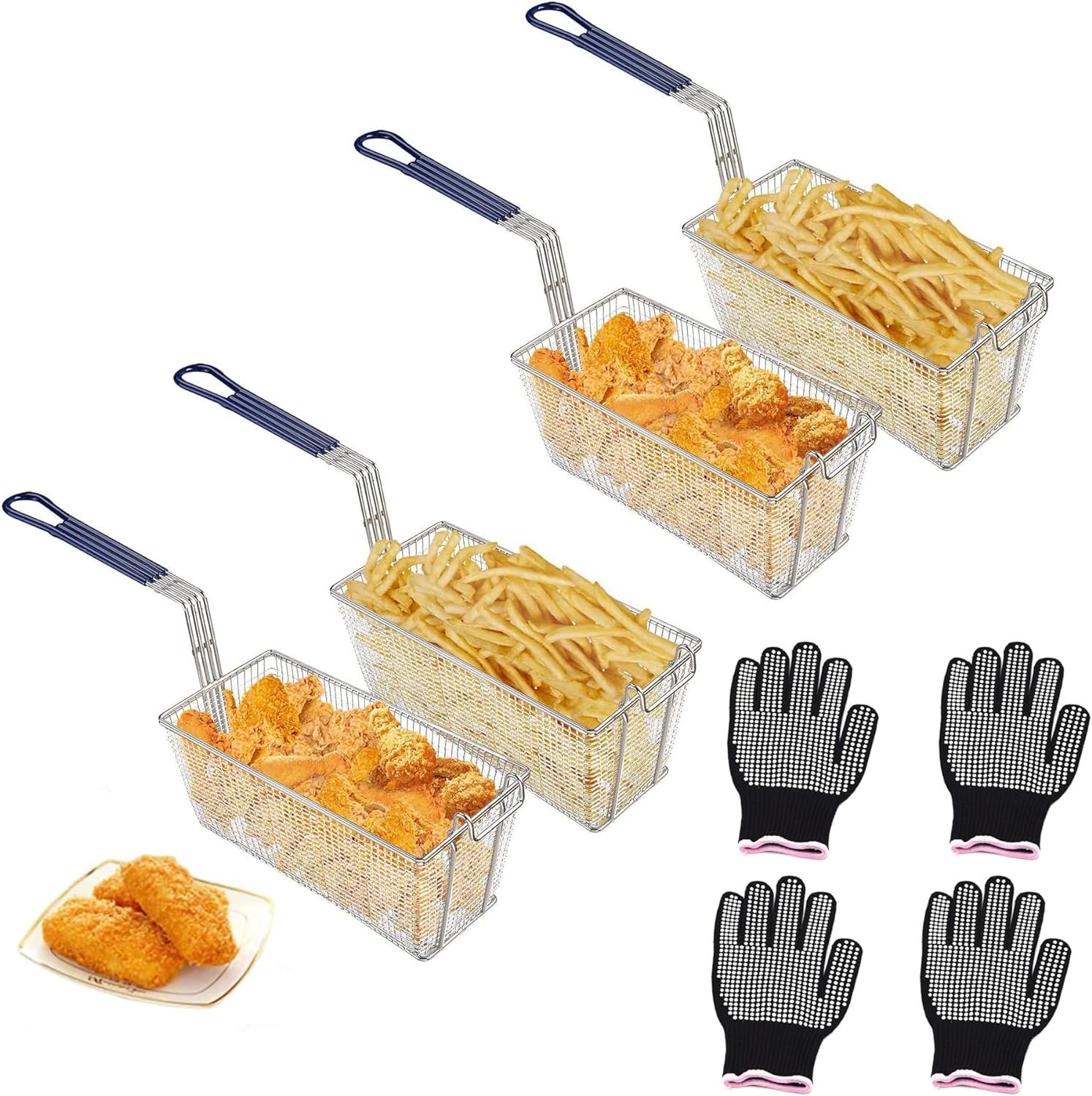 Deep Fryer Basket, Non-Slip Handle Heavy Duty Nickel Plated Iron Construction Chip Basket,13 x 6 x 6, Commercial Restaurant Kitchen Frying Chips Fish Sausages