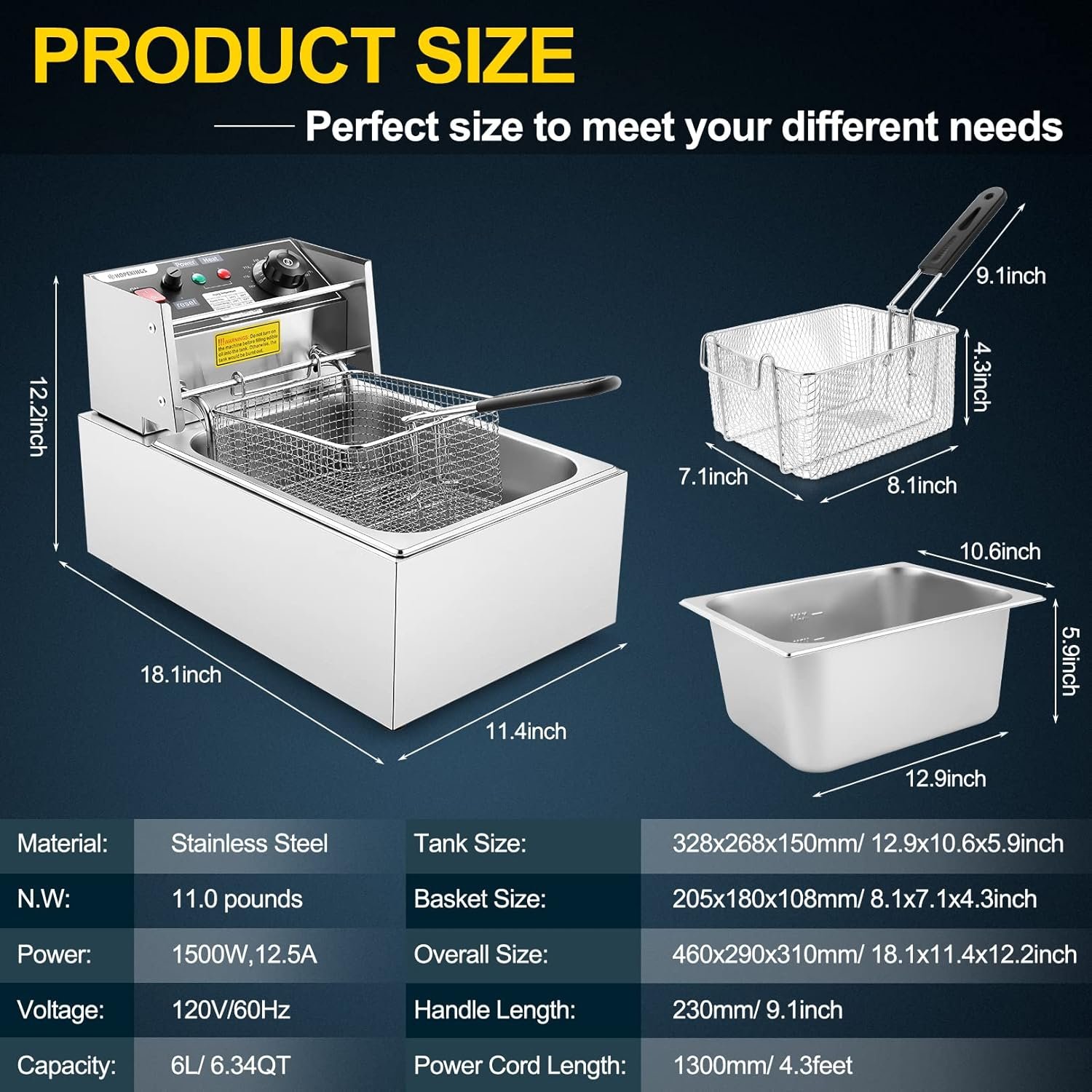 Deep Fryer with 2 Baskets Large for Home Commercial Use, 20.7QT Dual Tank Electric Fryer, Easy Clean Stainless Steel Countertop Oil Fryer Temperature Limiter Over Current Protection