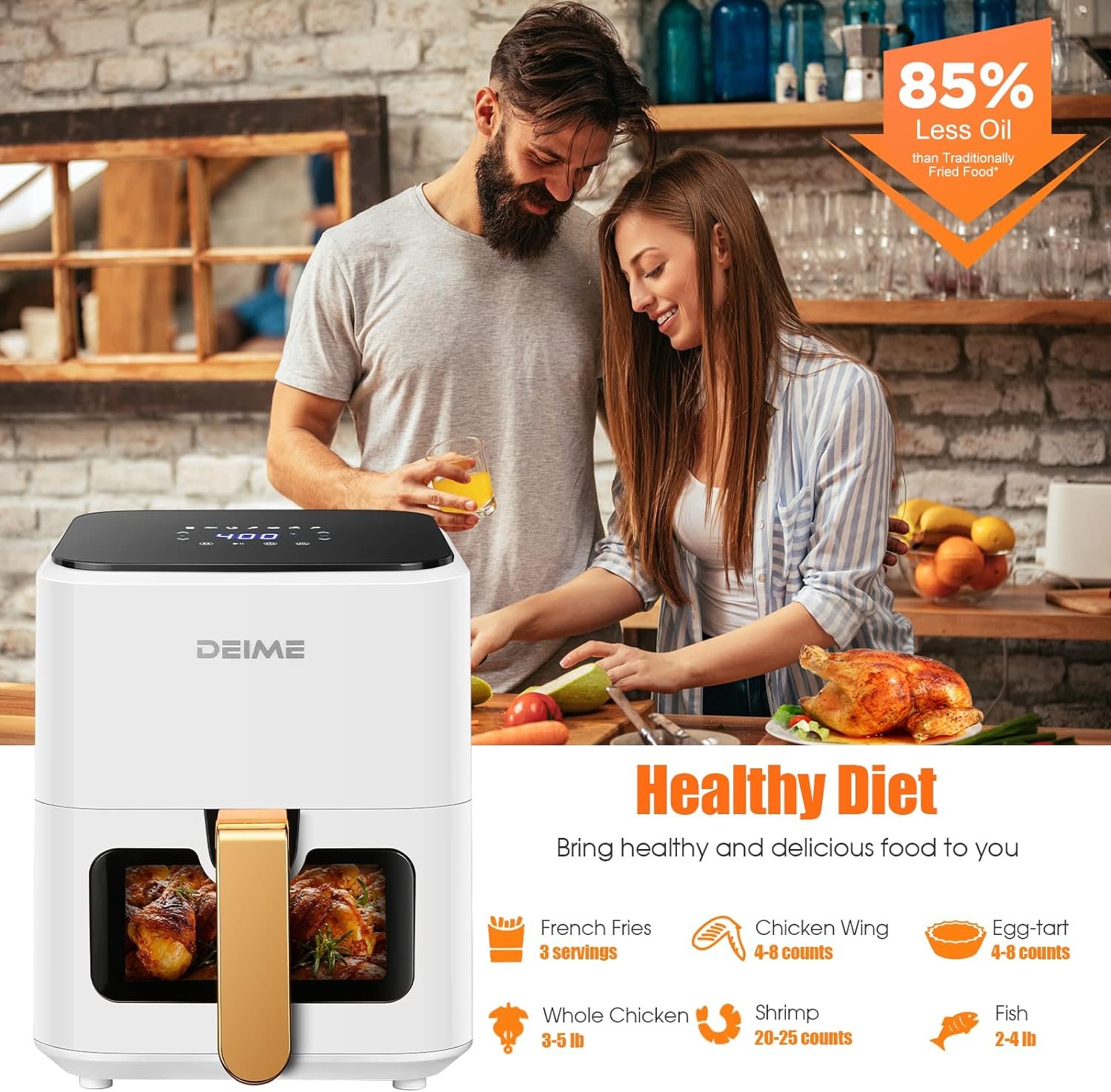 DEIME Air Fryer 4.2 QT Oilless Hot AirFryer 1200W Healthy Cooker Small Oven with 7 Presets, Digital LCD Touch Screen, Visual Cooking Window, Non-Stick Basket, Included Recipe (White) DEIME Air Fryer 4.2 QT Oilless Hot AirFryer 1200W Healthy Cooker Small Oven with 7 Presets, Digital LCD Touch Screen, Visual Cooking Window, Non-Stick Basket, Included Recipe (White)
