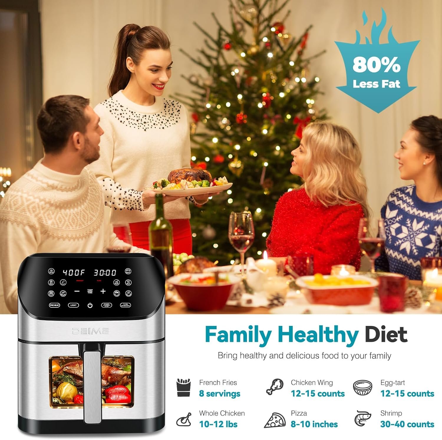 DEIME Air Fryer 8.5 QT Oilless Oven Large AirFryer Healthy Cooker with 10 1-Touch Preset, Visible Cooking Window, Non-Stick Basket  Dishwasher Safe