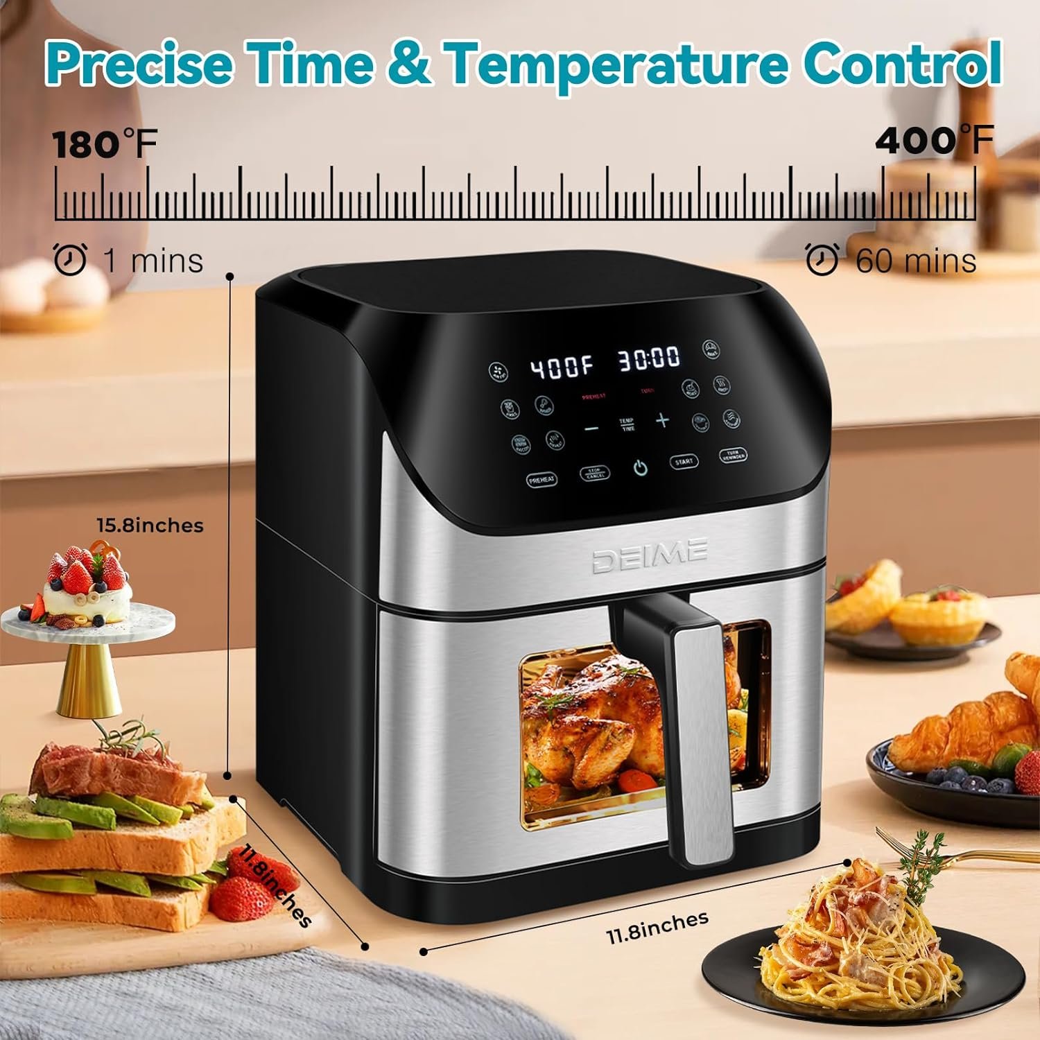 DEIME Air Fryer 8.5 QT Oilless Oven Large AirFryer Healthy Cooker with 10 1-Touch Preset, Visible Cooking Window, Non-Stick Basket  Dishwasher Safe