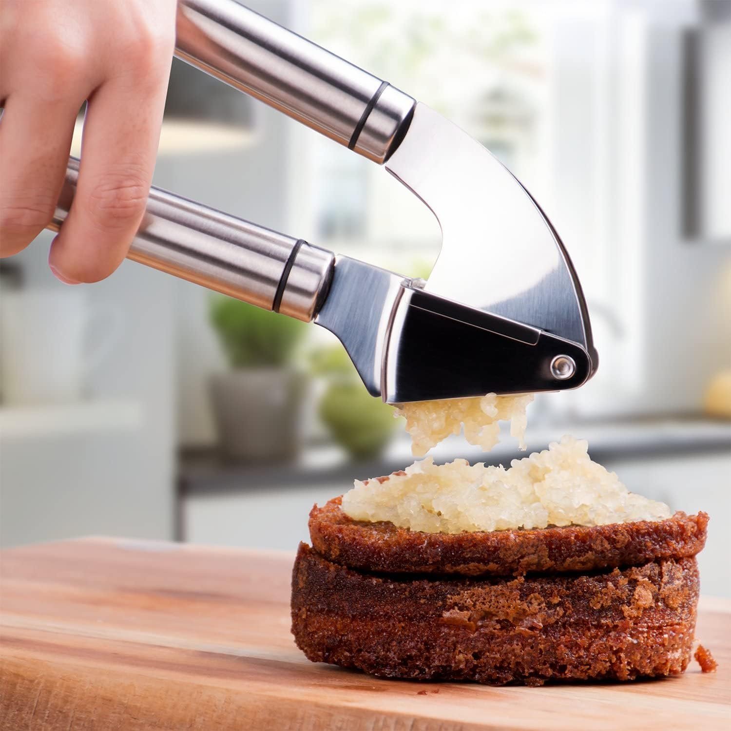 Deiss PRO Garlic Press and Silicone Garlic Peeler Set - Stainless Steel Rust Proof Garlic Mincer  Garlic Crusher for Ginger  Nuts, Garlic Roller Peeler - Easy to Squeeze and Clean, Dishwasher Safe