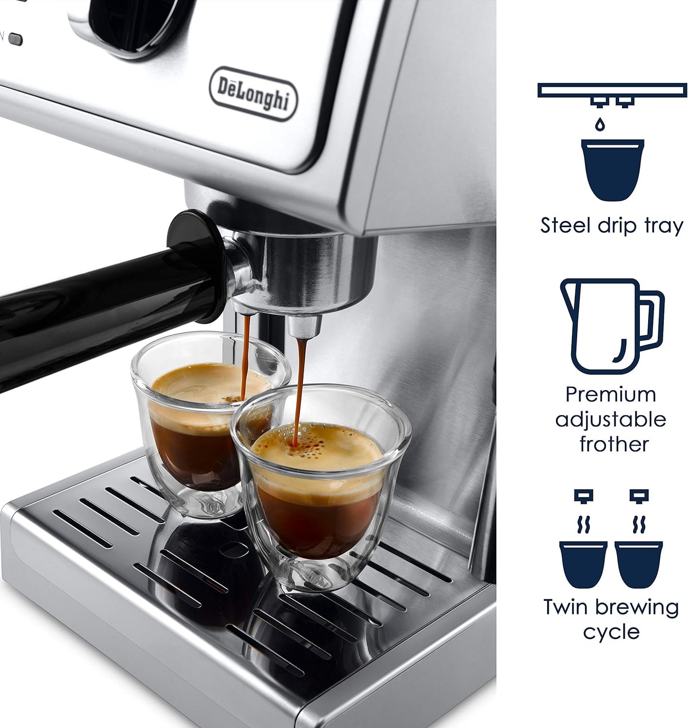DeLonghi Bar Pump Espresso and Cappuccino Machine, 15, Stainless Steel