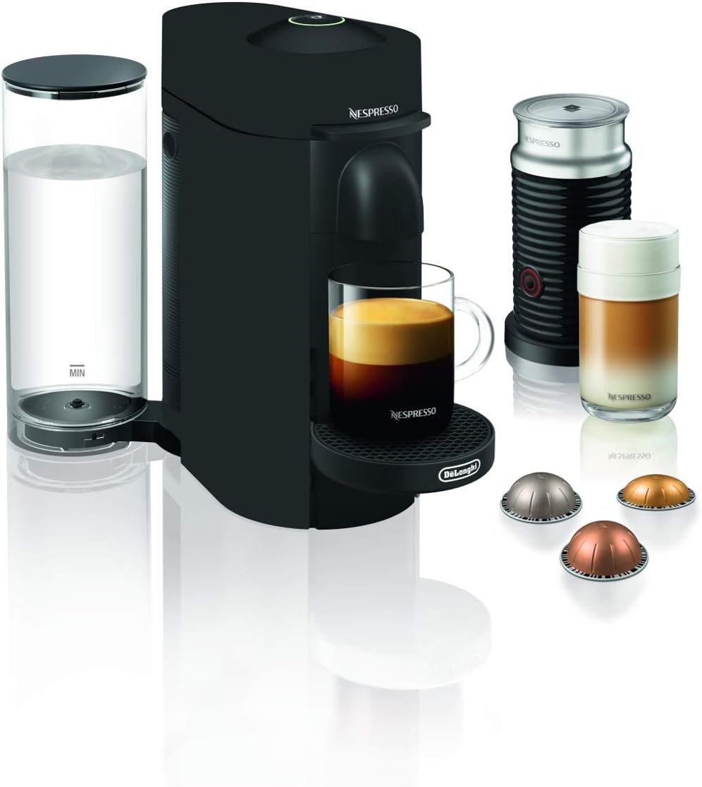 DeLonghi Nespresso VertuoPlus Coffee and Espresso Machine by DeLonghi, 38 ounces, Matte Black