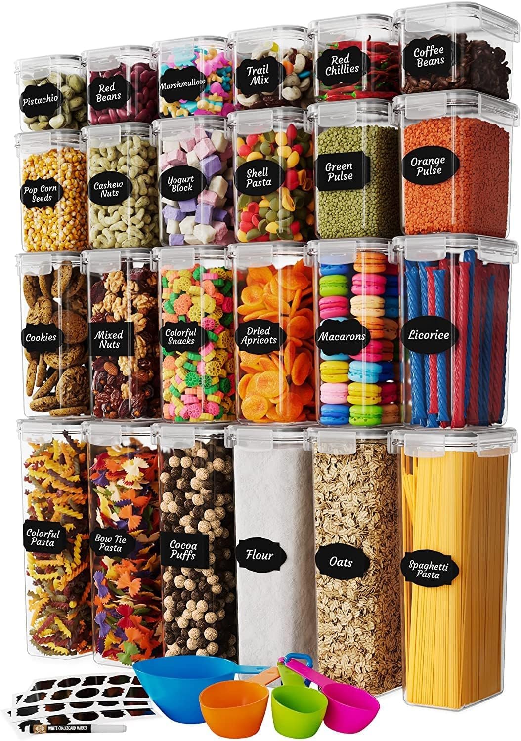 DEVELO Airtight Food Storage Containers – 24 Pack BPA Free Kitchen Organization Set for Pantry Organization and Storage, Plastic Canisters with Durable Lids Ideal for Cereal, Flour Sugar DEVELO Airtight Food Storage Containers – 24 Pack BPA Free Kitchen Organization Set for Pantry Organization and Storage, Plastic Canisters with Durable Lids Ideal for Cereal, Flour Sugar