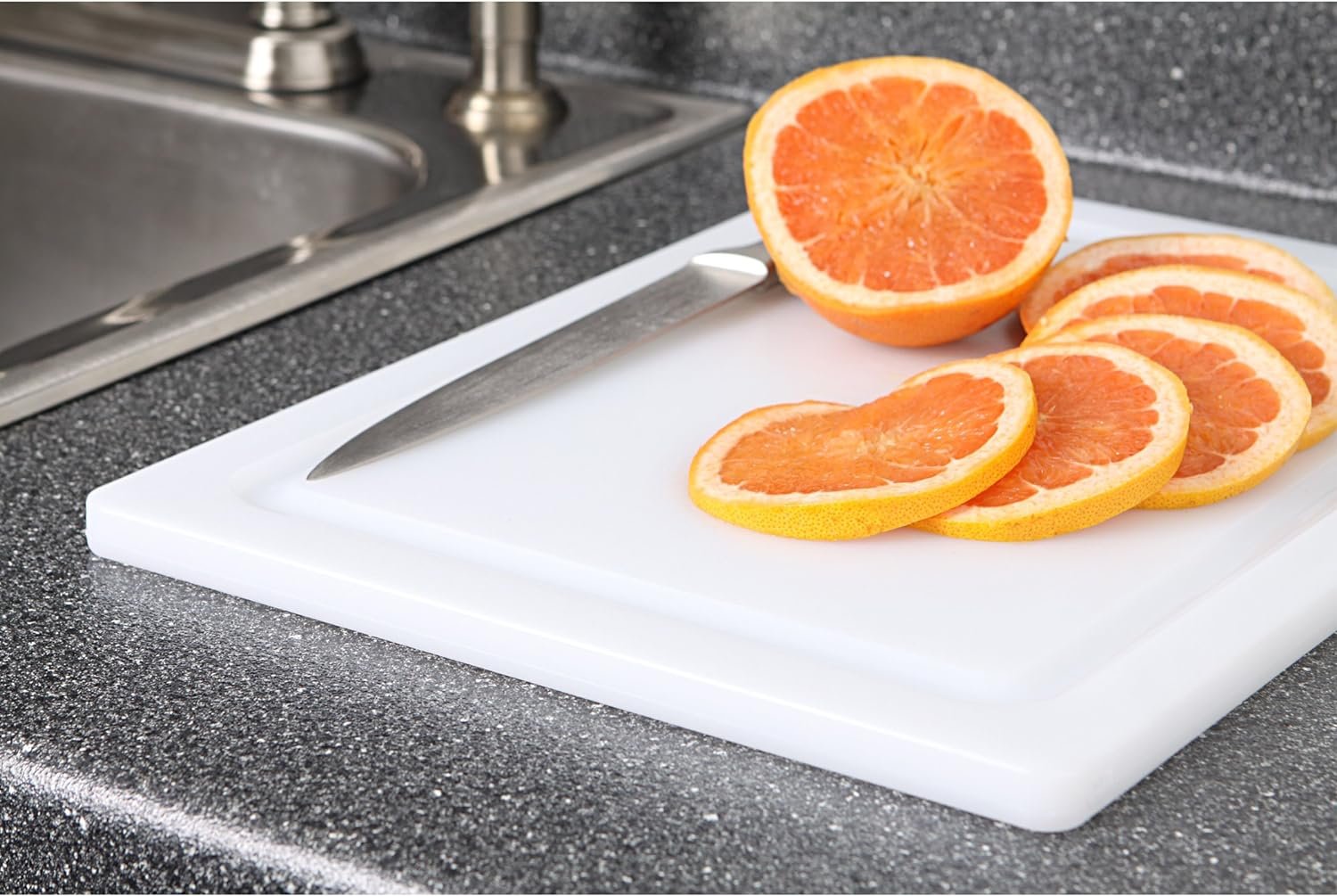 Dexas NSF Approved Poly Cutting Board with Juice Well, 12 x16 x 5/8, White