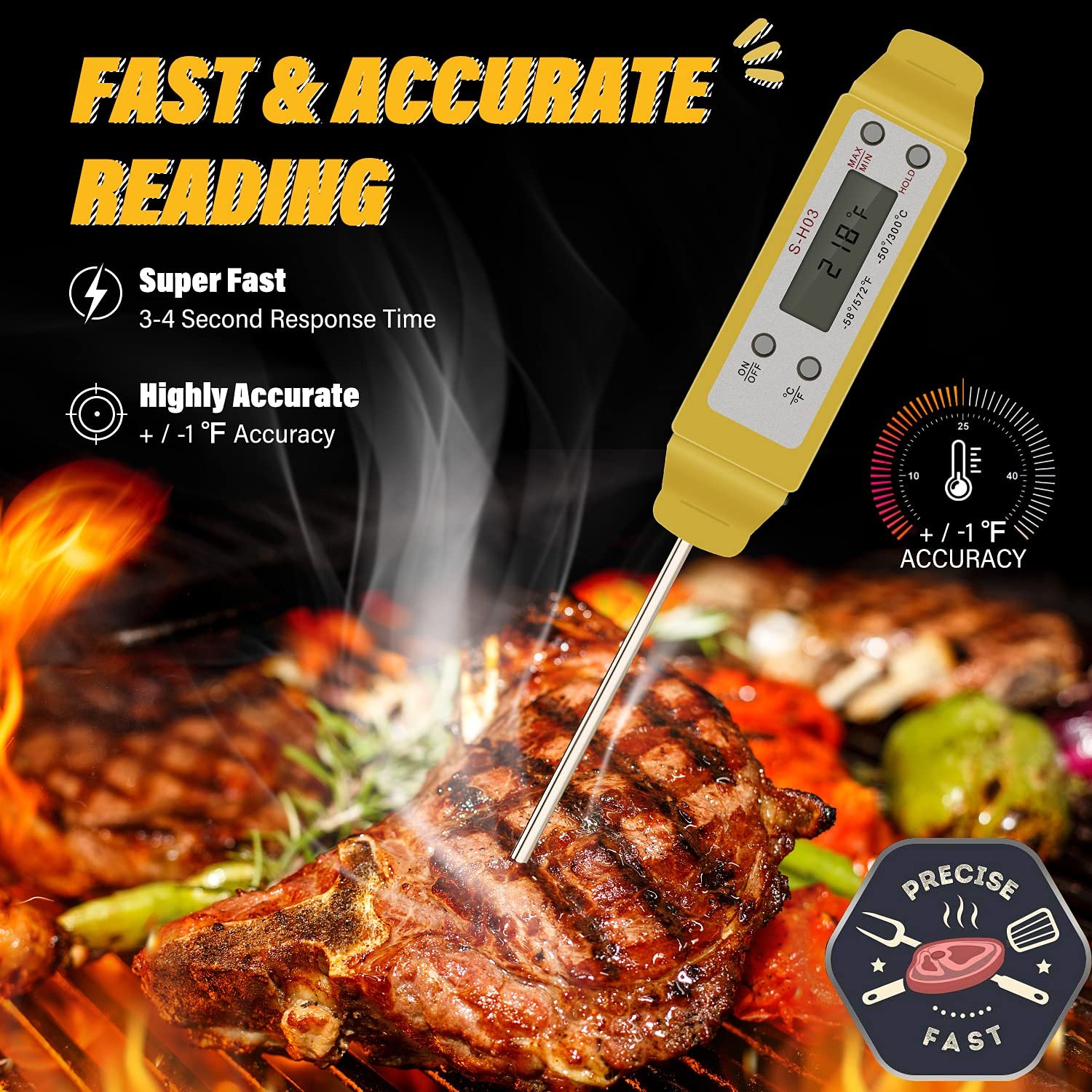 Digital Food Cooking Thermometer, 304 (18/10) Stainless Steel Thermometer Instant Read Meat Thermometer for BBQ Grill Smoker Milk and Water Digital Food Cooking Thermometer, 304 (18/10) Stainless Steel Thermometer Instant Read Meat Thermometer for BBQ Grill Smoker Milk and Water