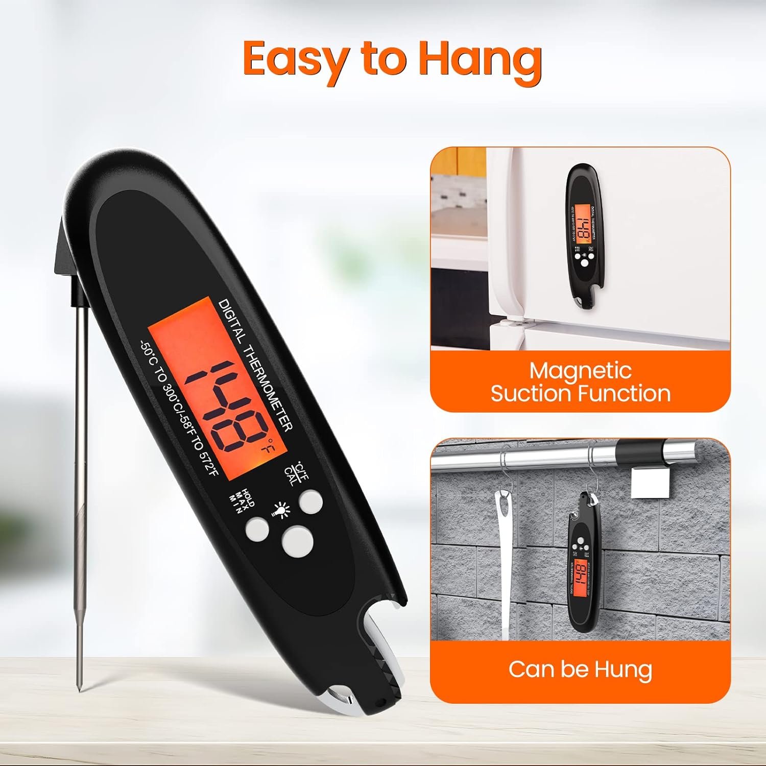 Digital Meat Thermometer-Instant Read Food Thermometer for Cooking-Waterproof Grill Accessories with Backlight and Calibration for Kitchen,Deep Fry,Outside BBQ Digital Meat Thermometer-Instant Read Food Thermometer for Cooking-Waterproof Grill Accessories with Backlight and Calibration for Kitchen,Deep Fry,Outside BBQ