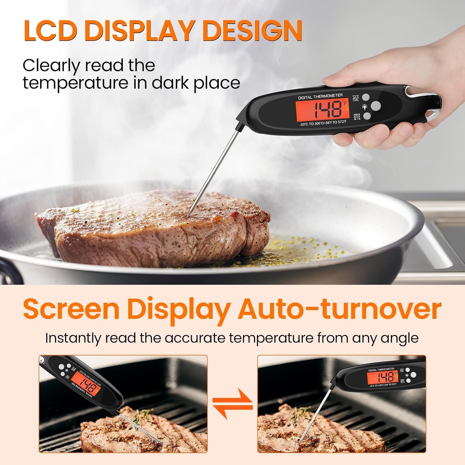 Digital Meat Thermometer-Instant Read Food Thermometer for Cooking-Waterproof Grill Accessories with Backlight and Calibration for Kitchen,Deep Fry,Outside BBQ Digital Meat Thermometer-Instant Read Food Thermometer for Cooking-Waterproof Grill Accessories with Backlight and Calibration for Kitchen,Deep Fry,Outside BBQ