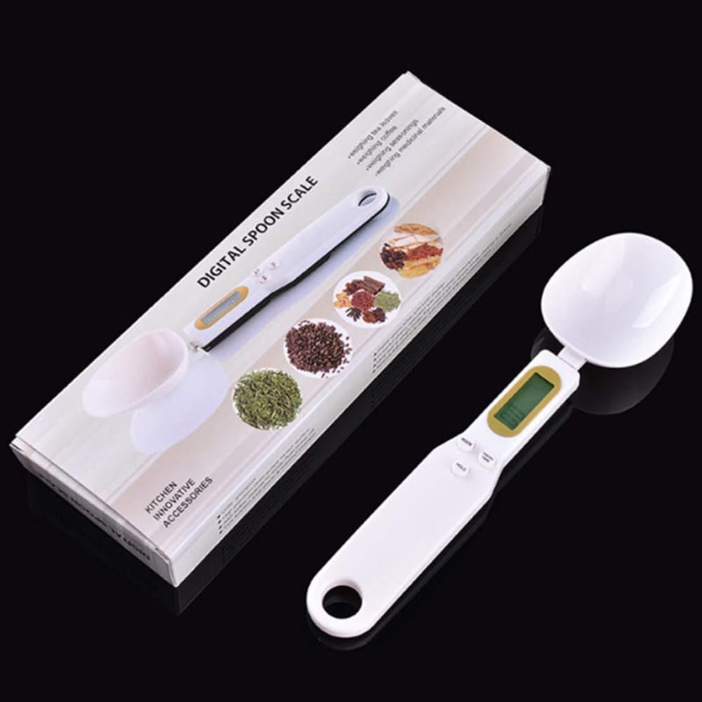 Digital Spoon Scale, Precision Measuring Kitchen Electronic Food Spoon Scale for Baking and Coffee, 500g/0.1g Large LCD Display, Weight in Grams and Ounces, Batteries Included (Black)