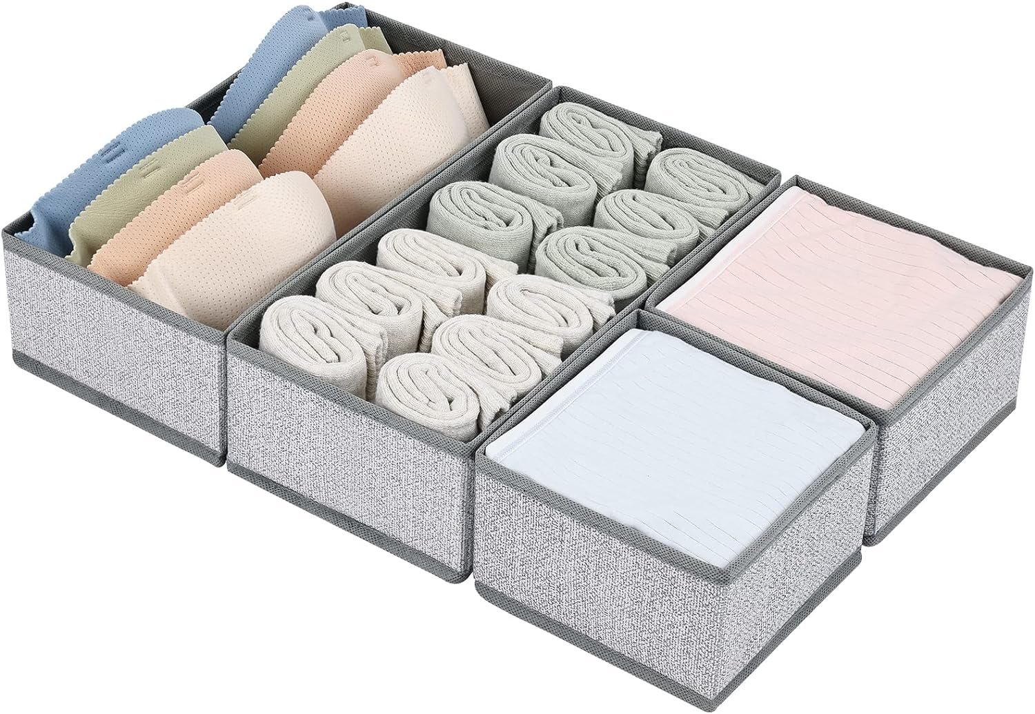 DIMJ Drawer Organizer Clothes, Underwear Drawer Organizer, Set of 4 Foldable Closet Fabric Drawer Dividers for Baby Socks, Belt, Tie (Light Grey) DIMJ Drawer Organizer Clothes, Underwear Drawer Organizer, Set of 4 Foldable Closet Fabric Drawer Dividers for Baby Socks, Belt, Tie (Light Grey)