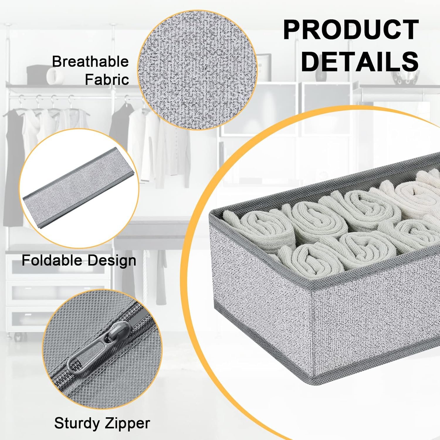 DIMJ Drawer Organizer Clothes, Underwear Drawer Organizer, Set of 4 Foldable Closet Fabric Drawer Dividers for Baby Socks, Belt, Tie (Light Grey) DIMJ Drawer Organizer Clothes, Underwear Drawer Organizer, Set of 4 Foldable Closet Fabric Drawer Dividers for Baby Socks, Belt, Tie (Light Grey)