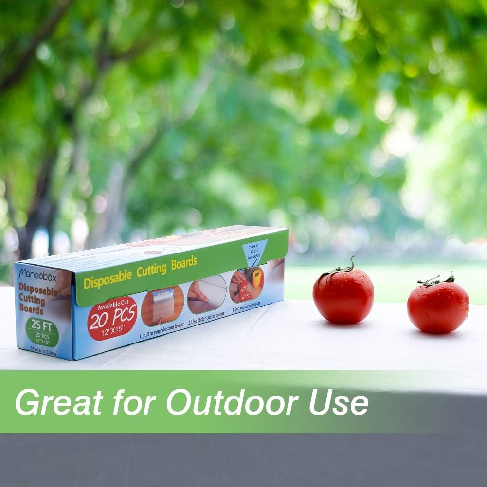 Disposable Plastic Cutting Board Large Cutting Mats for Kitchen, Outdoor Camping, BBQ, RV,Traveling,totally Food Safety With Easy Cut Slider Included,12In x 25Ft Clear