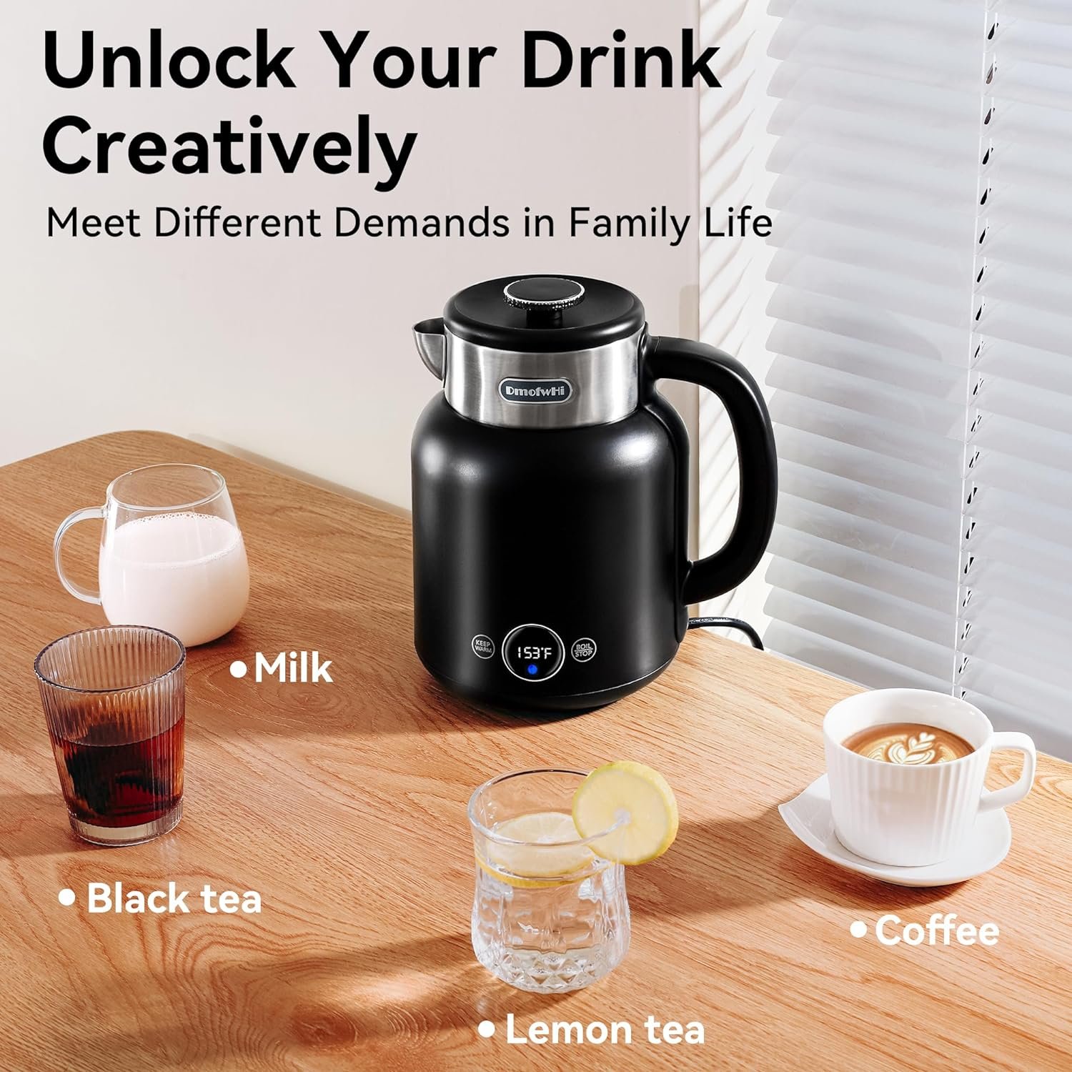 DmofwHi 5-Presets Electric Kettle Temperature Control With LED Display, Hot Water Kettle Electric of 304 Stainless Steel, Keep Warm, Fast Heating Electric Tea Kettle 1.5L (GREEN)