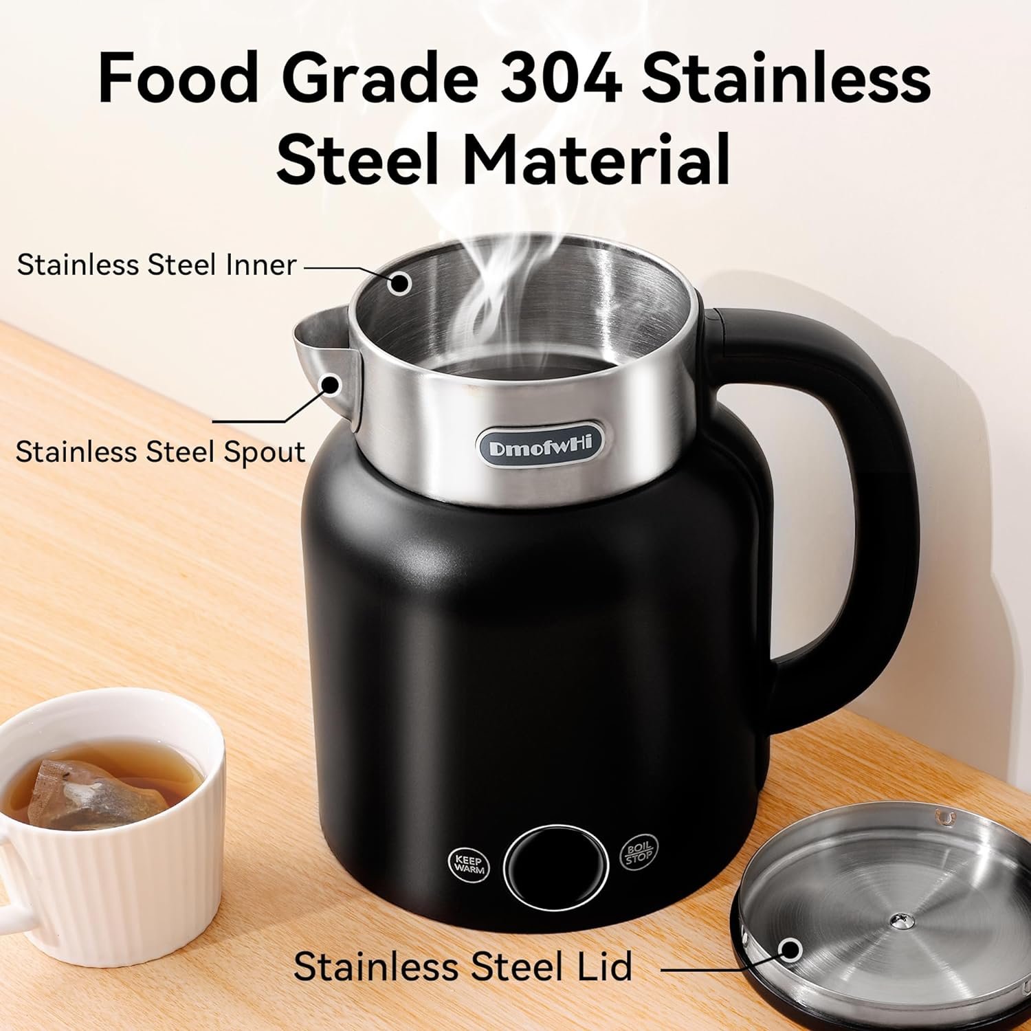 DmofwHi 5-Presets Electric Kettle Temperature Control With LED Display, Hot Water Kettle Electric of 304 Stainless Steel, Keep Warm, Fast Heating Electric Tea Kettle 1.5L (GREEN)