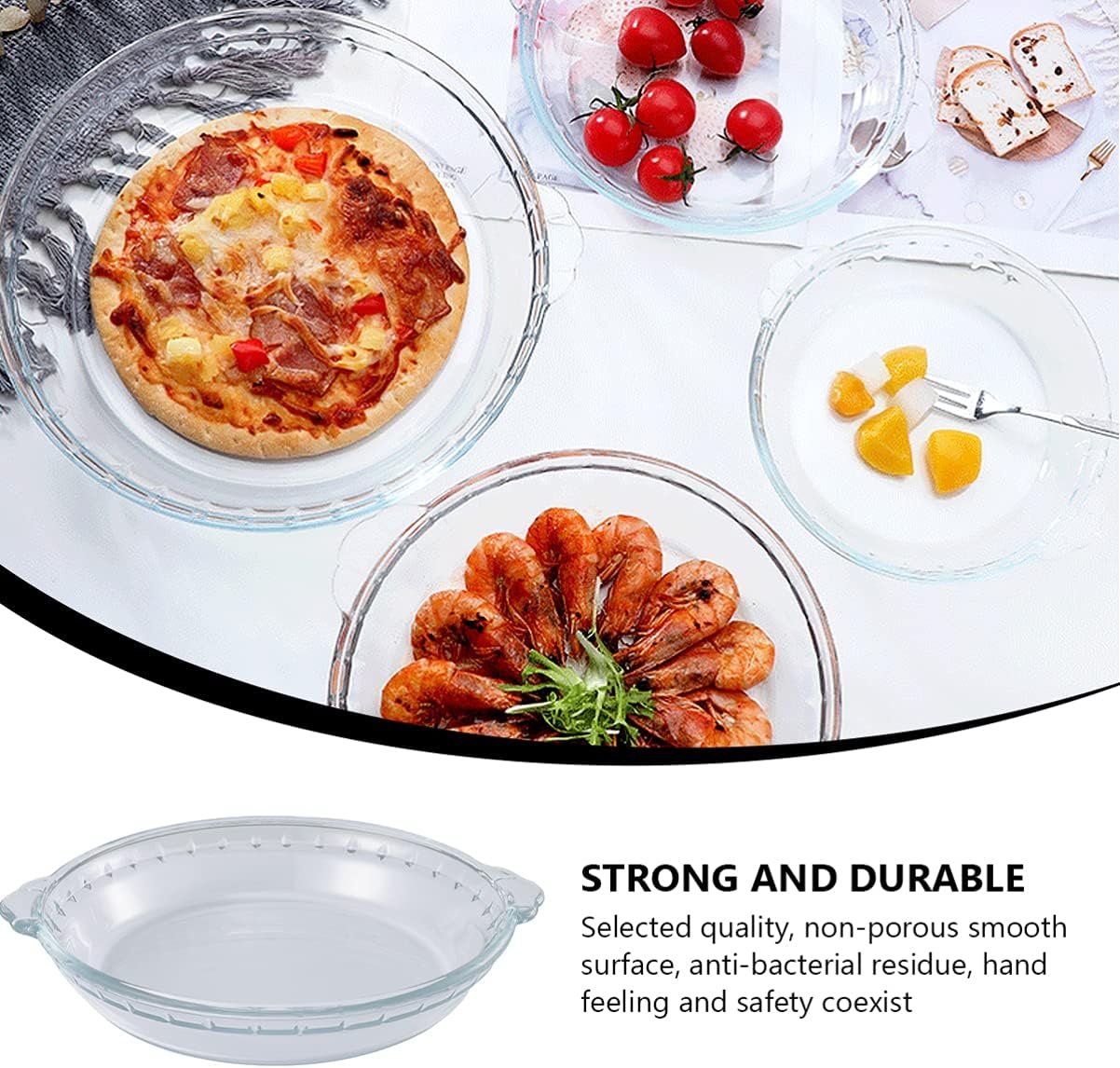DOITOOL Glass Pie Plate 8 inch Round Deep Dish Pie Pan with Handles for Pie Baking and Cheese Cakes