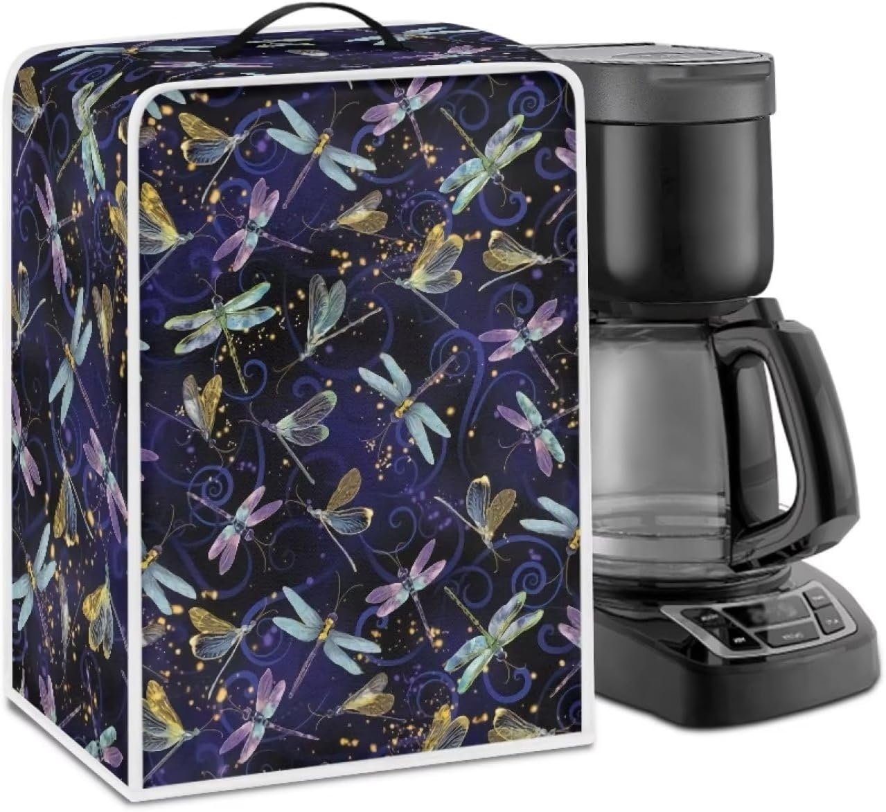 Dragonfly Flower Moon Print Coffee Maker Cover Stain Resistant Washable Covers with Durable Handle Dust Protection Coffee Maker Appliance Cover for Kitchen, Size L Dragonfly Flower Moon Print Coffee Maker Cover Stain Resistant Washable Covers with Durable Handle Dust Protection Coffee Maker Appliance Cover for Kitchen, Size L