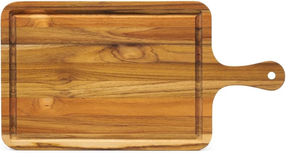 Durable Teak wood Cutting Board Edge Grain Sturdy Reversible Teakwood Serving Board Non-slip Natural Charcuterie Boards Gifts Sustainable Wooden Carving Board for Kitchen