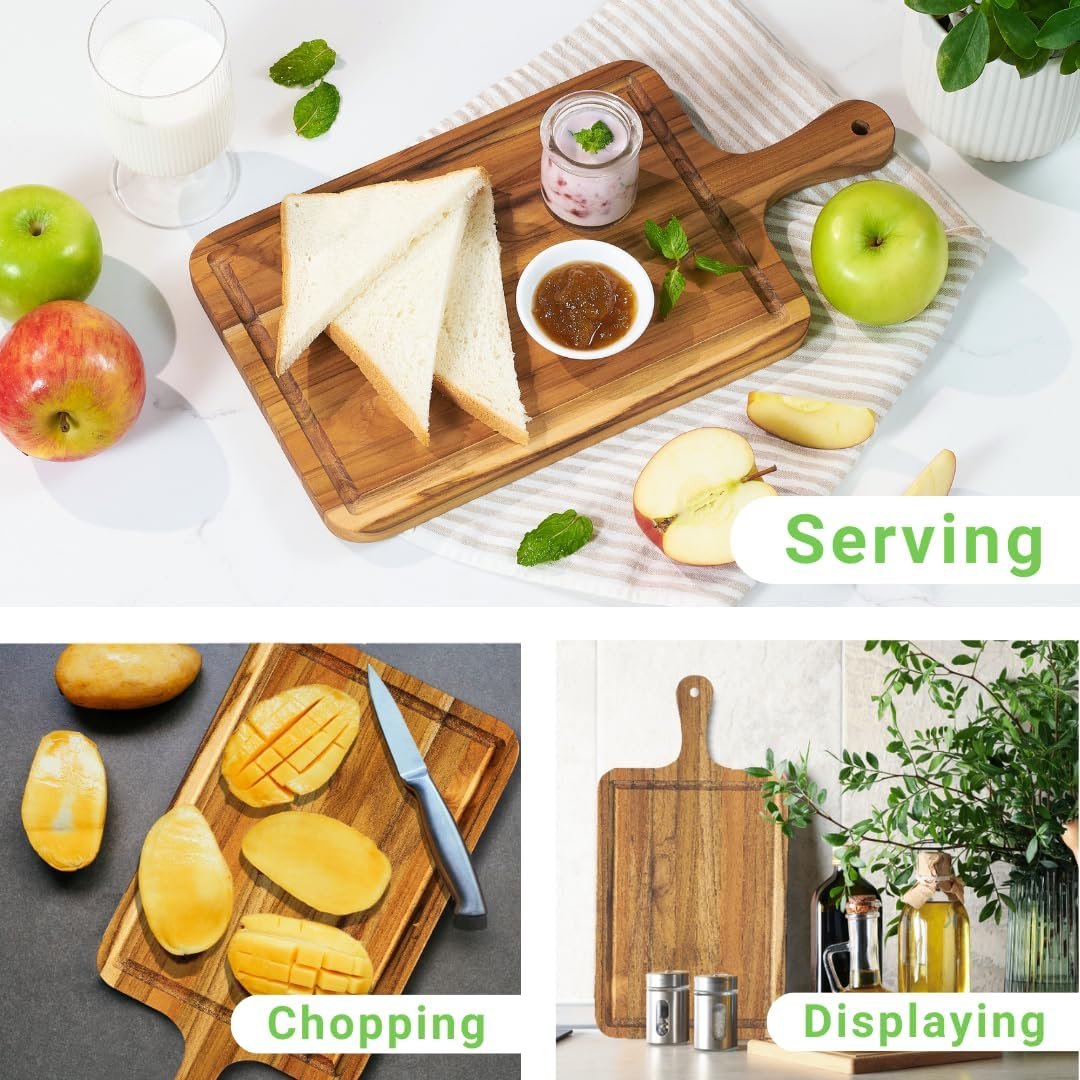 Durable Teak wood Cutting Board Edge Grain Sturdy Reversible Teakwood Serving Board Non-slip Natural Charcuterie Boards Gifts Sustainable Wooden Carving Board for Kitchen