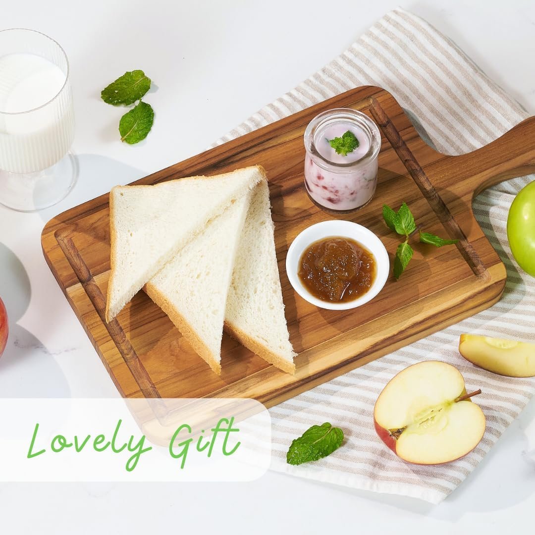 Durable Teak wood Cutting Board Edge Grain Sturdy Reversible Teakwood Serving Board Non-slip Natural Charcuterie Boards Gifts Sustainable Wooden Carving Board for Kitchen