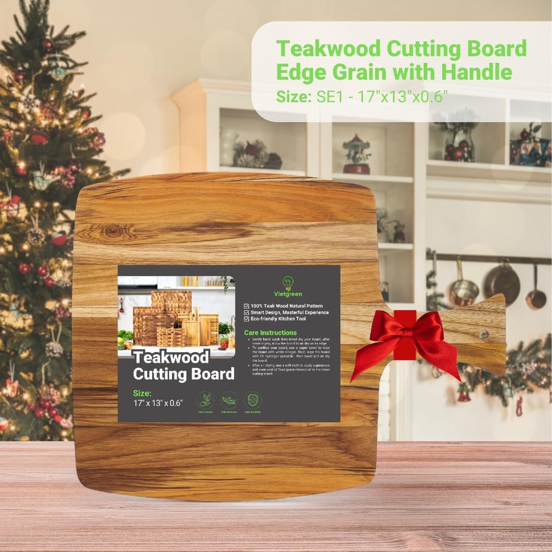 Durable Teak wood Cutting Board Edge Grain Sturdy Reversible Teakwood Serving Board Non-slip Natural Charcuterie Boards Gifts Sustainable Wooden Carving Board for Kitchen