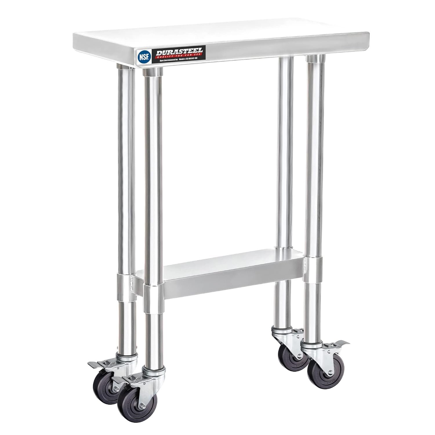 DuraSteel Food Prep Stainless Steel Table - 24 x 24 Inch Metal Table Cart - Commercial Workbench with Caster Wheel - NSF Certified - For Restaurant, Warehouse, Home, Kitchen, Garage, Chrome