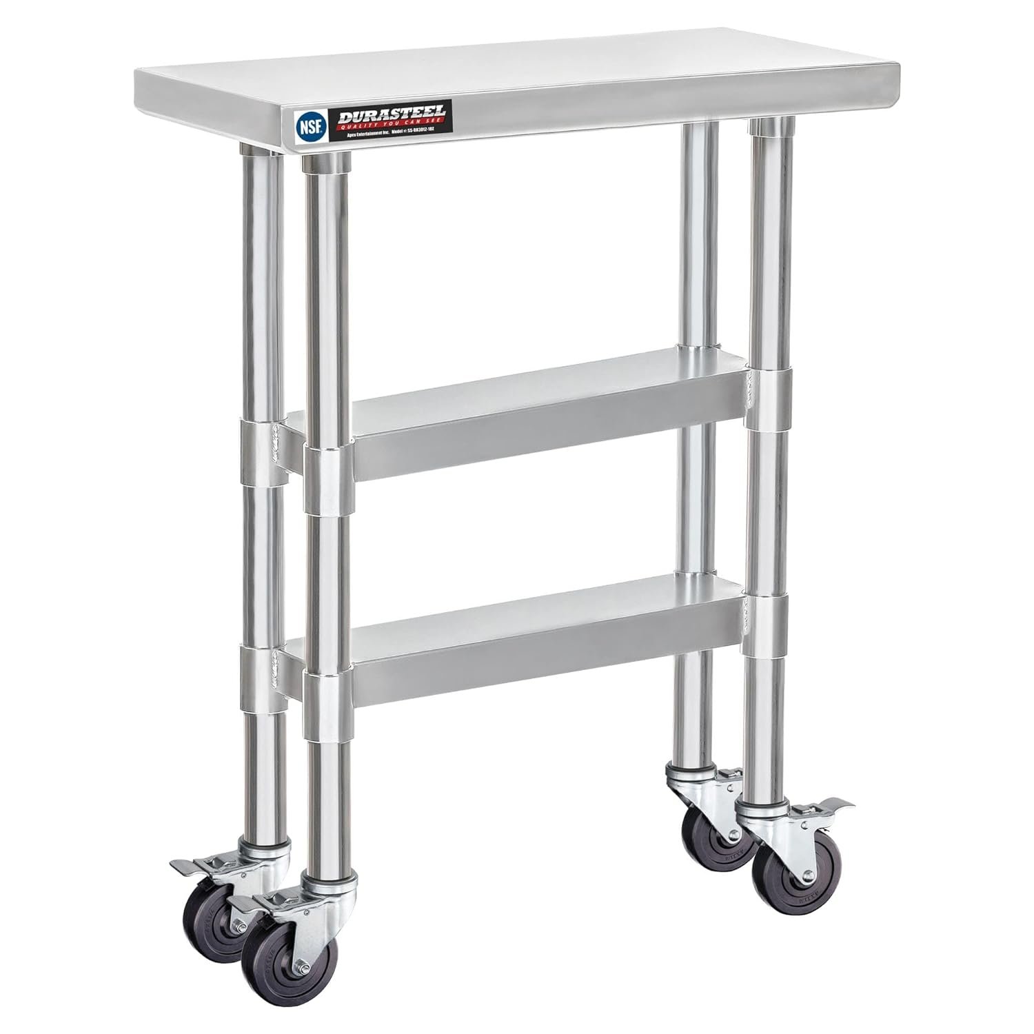 DuraSteel Food Prep Stainless Steel Table - 24 x 24 Inch Metal Table Cart - Commercial Workbench with Caster Wheel - NSF Certified - For Restaurant, Warehouse, Home, Kitchen, Garage, Chrome