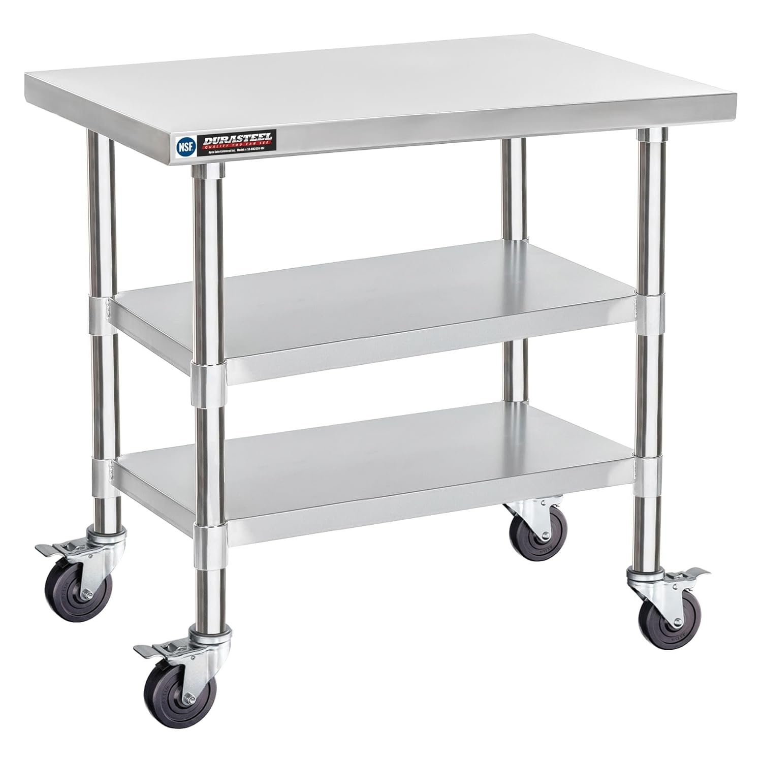 DuraSteel Food Prep Stainless Steel Table - 24 x 24 Inch Metal Table Cart - Commercial Workbench with Caster Wheel - NSF Certified - For Restaurant, Warehouse, Home, Kitchen, Garage, Chrome