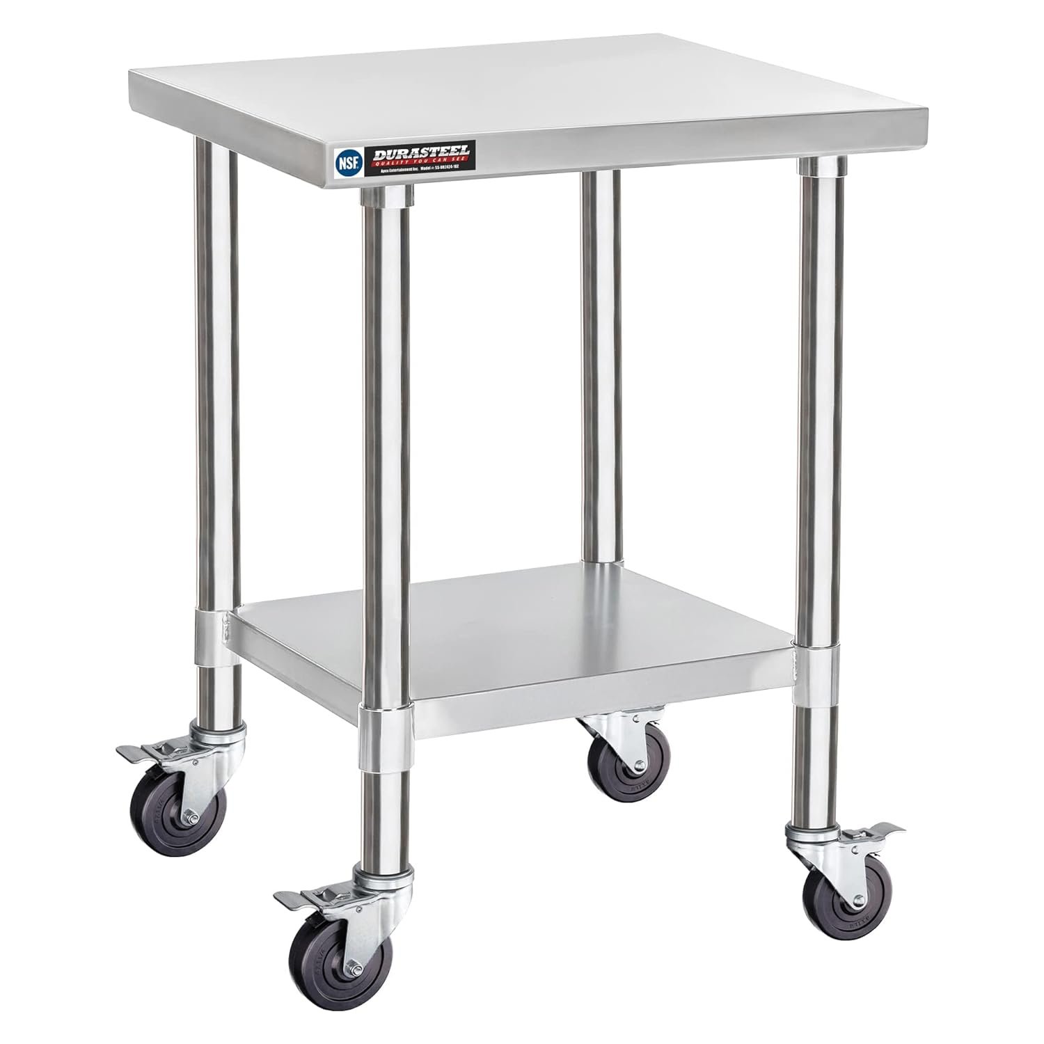 DuraSteel Food Prep Stainless Steel Table - 24 x 24 Inch Metal Table Cart - Commercial Workbench with Caster Wheel - NSF Certified - For Restaurant, Warehouse, Home, Kitchen, Garage, Chrome