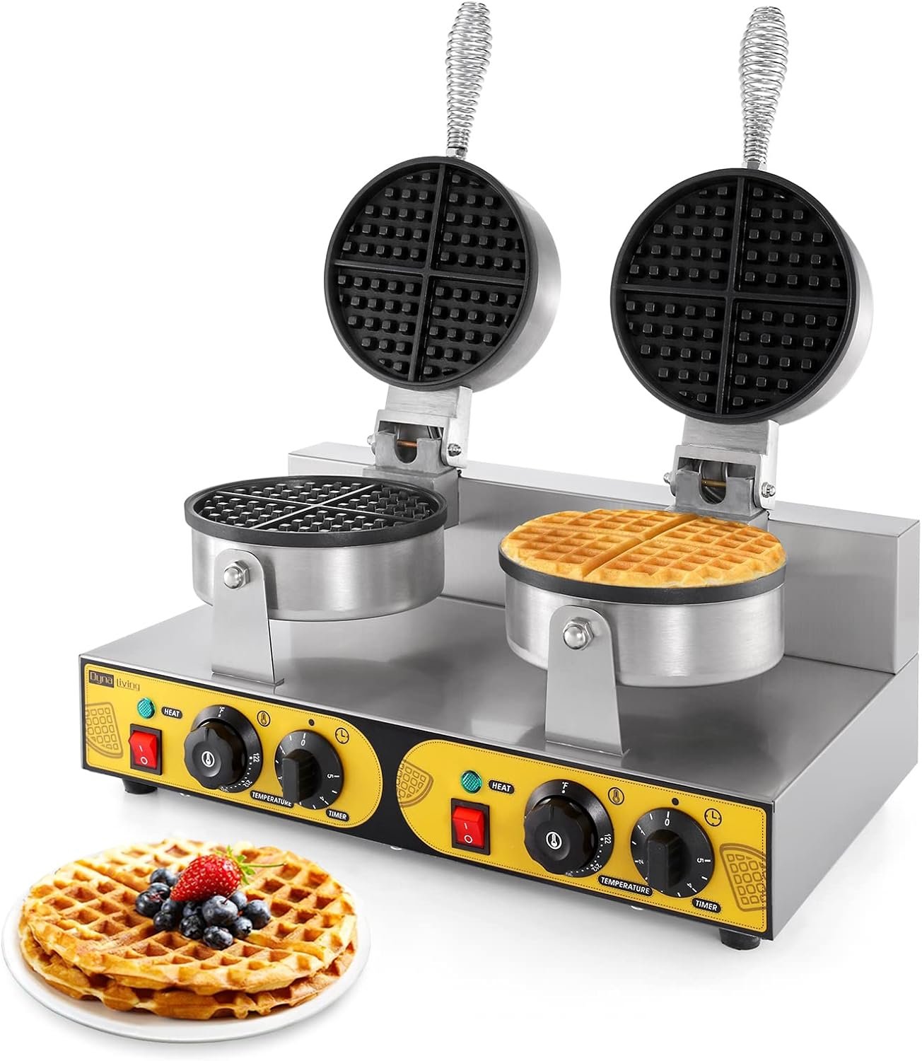 Dyna-Living Commercial Waffle Maker Electric Waffle Iron Nonstick Restaurant Flip Waffle Cones Maker Machine Waffle Bowl Maker for Household Bakeries Snack Bar 110V 1200W