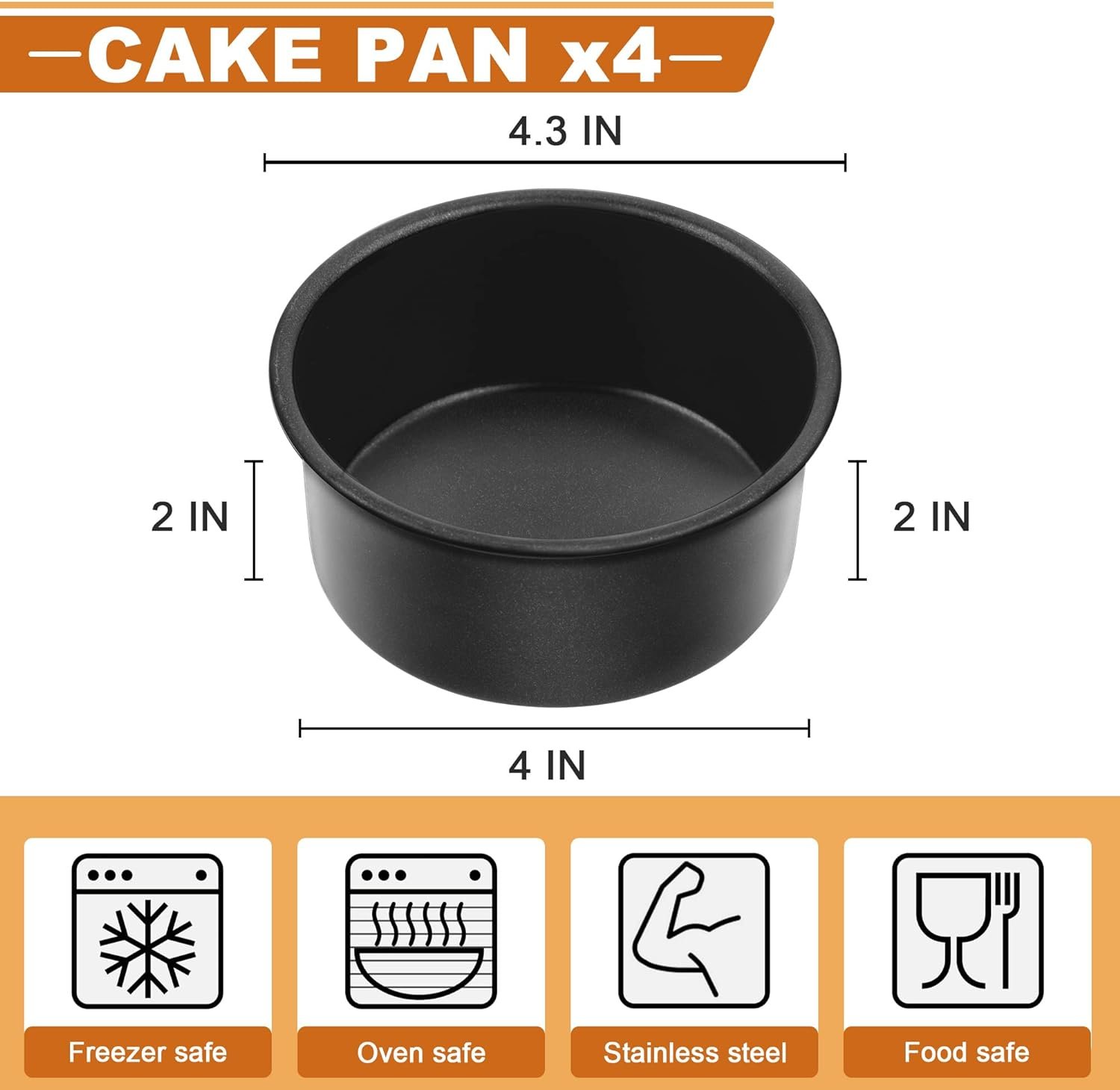 E-far 4 Inch Cake Pan, 4-Piece Nonstick Round Cake Baking Pans for Wedding, Birthday, Layer Cake, Stainless Steel Core Non-Toxic Coating, 2 Inch Deep E-far 4 Inch Cake Pan, 4-Piece Nonstick Round Cake Baking Pans for Wedding, Birthday, Layer Cake, Stainless Steel Core Non-Toxic Coating, 2 Inch Deep