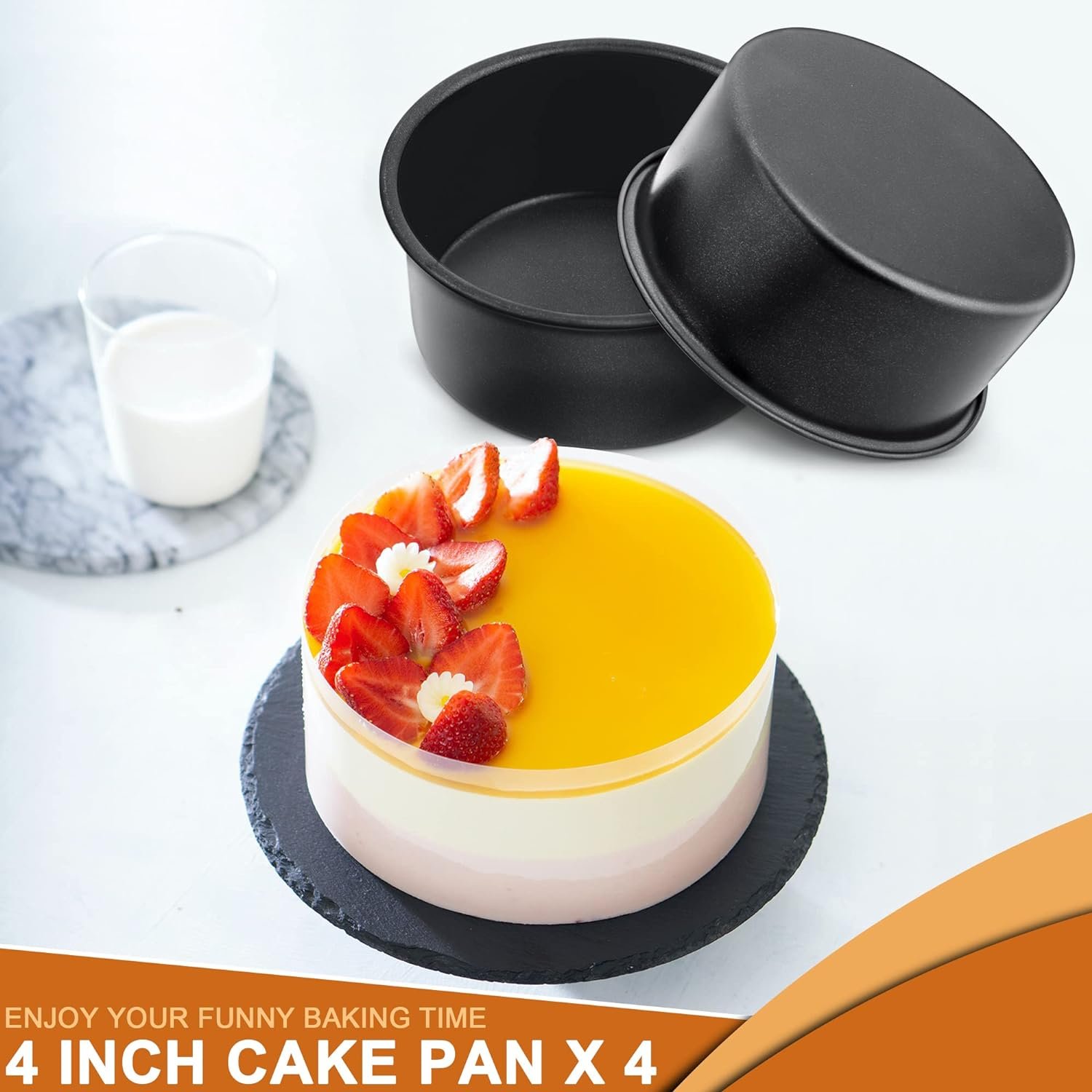 E-far 4 Inch Cake Pan, 4-Piece Nonstick Round Cake Baking Pans for Wedding, Birthday, Layer Cake, Stainless Steel Core Non-Toxic Coating, 2 Inch Deep E-far 4 Inch Cake Pan, 4-Piece Nonstick Round Cake Baking Pans for Wedding, Birthday, Layer Cake, Stainless Steel Core Non-Toxic Coating, 2 Inch Deep