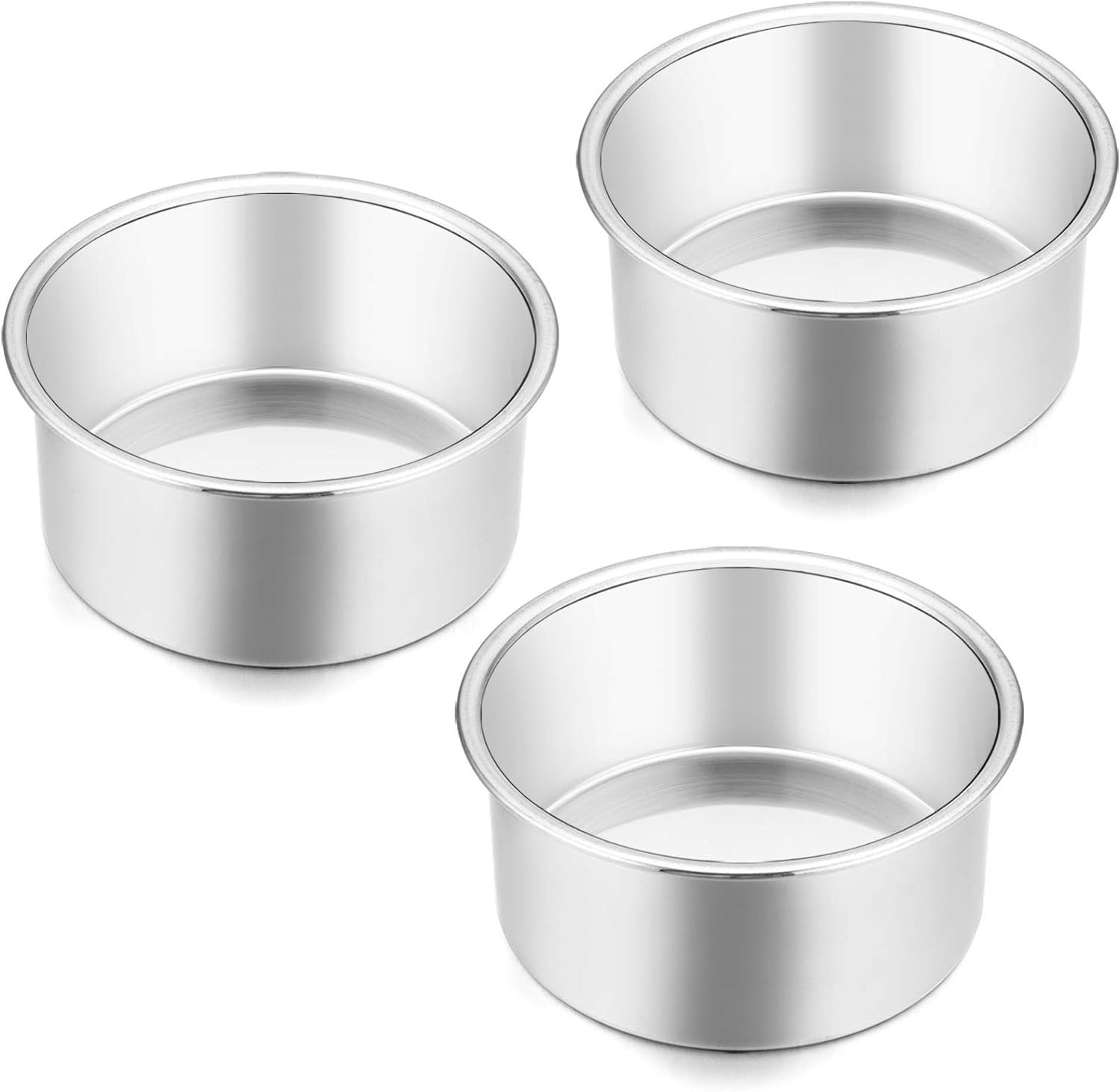 E-far 4 Inch Small Cake Pan Set of 3, Stainless Steel Mini Round Smash Cake Baking Pans, Non-Toxic  Healthy, Mirror Finish  Dishwasher Safe