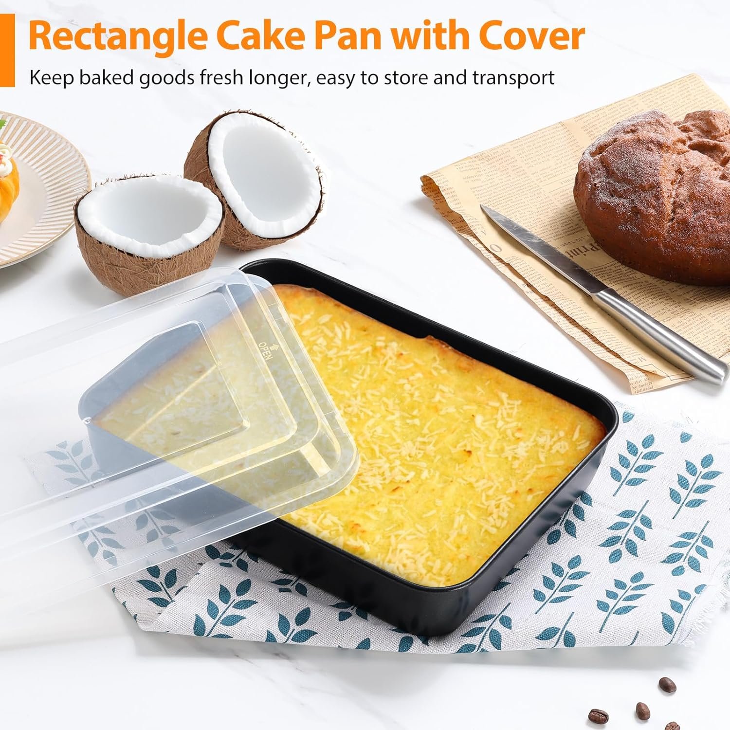 E-far Baking Pans with Lids Set of 3, Nonstick Sheet Cake Pan for Oven Lasagna Brownie Casserole - 12.5/10.5/9.4Inch, Rectangle Metal Bakeware Set, Stainless Steel Core - 6 Pieces(3 Pans + 3 Covers)