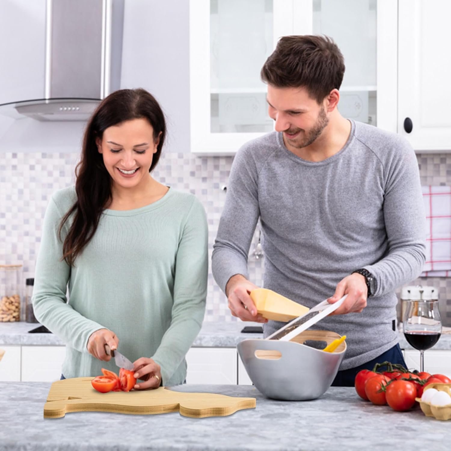 Easter Bunny Shaped Cutting Board Rabbit Bamboo Charcuterie Board Wooden Bread Cheese Serving Tray Platter Kitchen Chopping Board for Easter Spring Holiday Housewarming Gift,13.78x7.68x0.59