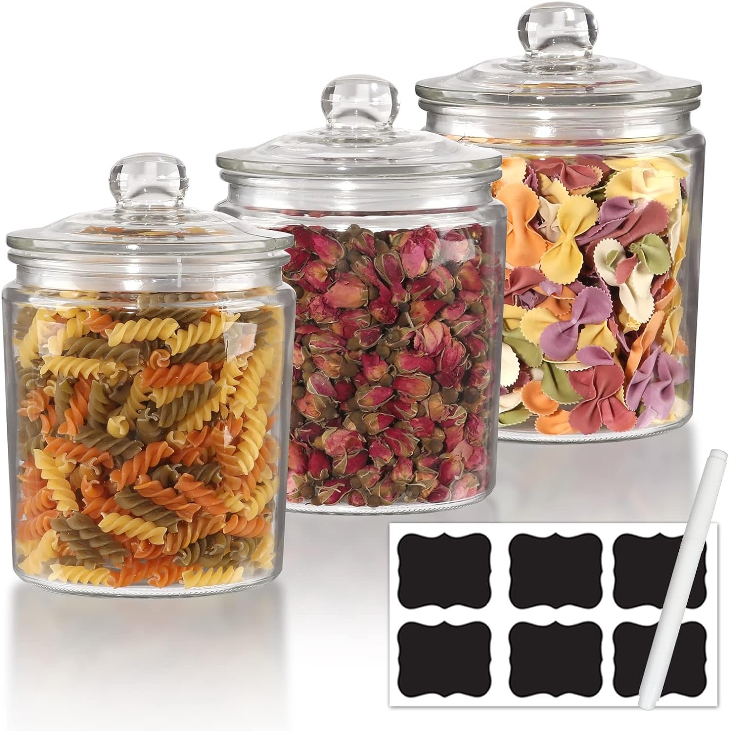 EkkoVla 60 FL OZ Large Glass Storage Jar, Set of 2 Glass Food Storage Containers with Wooden Lids, Kitchen Cereal Canisters Decorative Glass Jars with Airtight Lids for Candy Snack Nuts Coffee Tea EkkoVla 60 FL OZ Large Glass Storage Jar, Set of 2 Glass Food Storage Containers with Wooden Lids, Kitchen Cereal Canisters Decorative Glass Jars with Airtight Lids for Candy Snack Nuts Coffee Tea