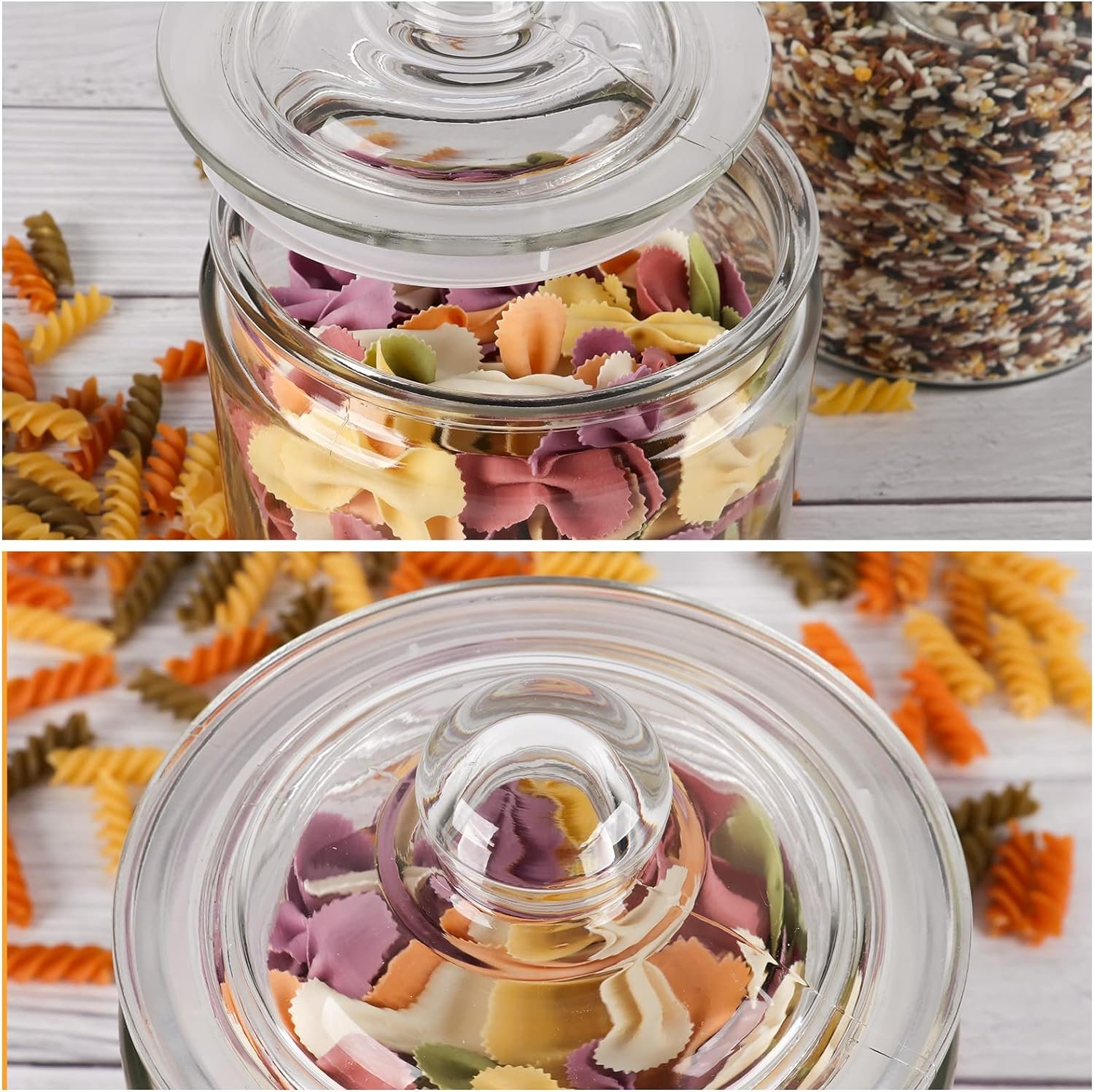 EkkoVla 60 FL OZ Large Glass Storage Jar, Set of 2 Glass Food Storage Containers with Wooden Lids, Kitchen Cereal Canisters Decorative Glass Jars with Airtight Lids for Candy Snack Nuts Coffee Tea EkkoVla 60 FL OZ Large Glass Storage Jar, Set of 2 Glass Food Storage Containers with Wooden Lids, Kitchen Cereal Canisters Decorative Glass Jars with Airtight Lids for Candy Snack Nuts Coffee Tea