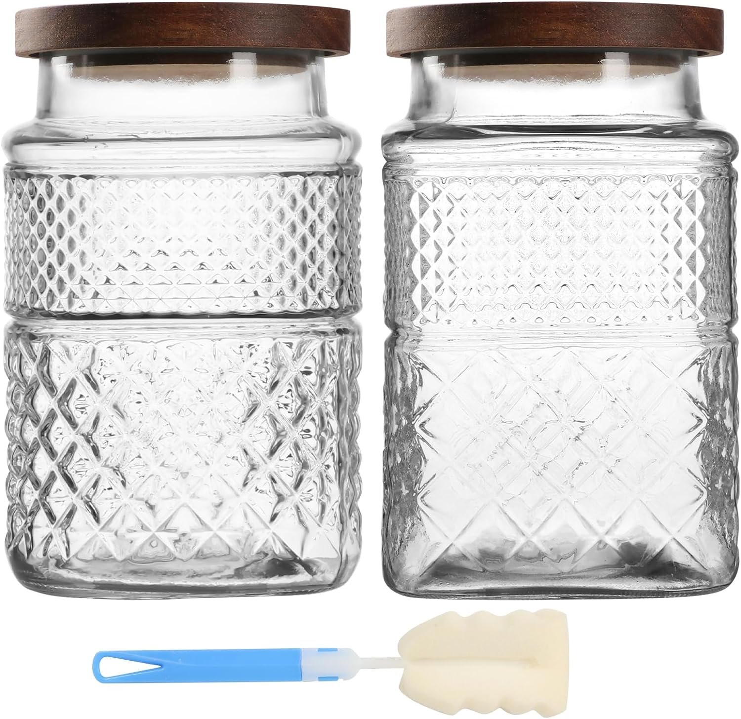 EkkoVla 60 FL OZ Large Glass Storage Jar, Set of 2 Glass Food Storage Containers with Wooden Lids, Kitchen Cereal Canisters Decorative Glass Jars with Airtight Lids for Candy Snack Nuts Coffee Tea EkkoVla 60 FL OZ Large Glass Storage Jar, Set of 2 Glass Food Storage Containers with Wooden Lids, Kitchen Cereal Canisters Decorative Glass Jars with Airtight Lids for Candy Snack Nuts Coffee Tea