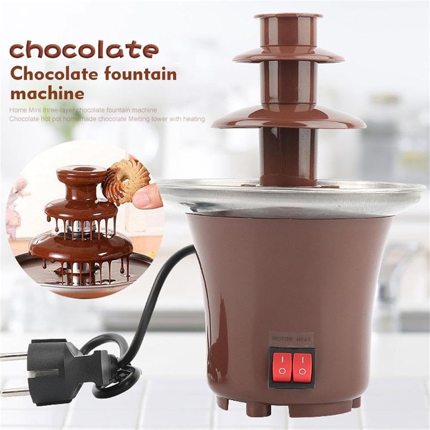 EKSED 3 Layer Household Chocolate Fountain, Chocolate Melt Fondue, Chocolate Lava Machine for Melting Chocolate, Chocolate Tower, Household Triple Chocolate Fountain