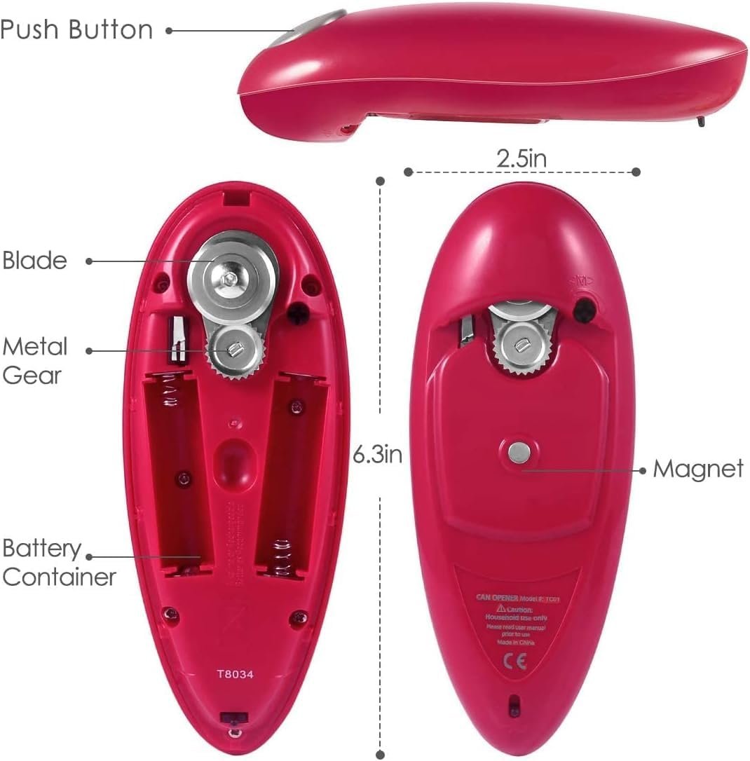 Electric Can Opener : Automatic Can Opener with Smooth Edge Operation for Seniors, Battery Powered, Can Opener Electric for Seniors with Arthritis, Kids, Cooks, Suitable for Almost All Can Sizes