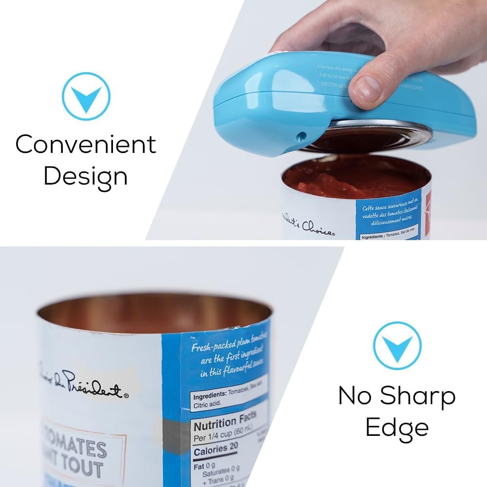 Electric Can Opener - No Sharp Edge Handheld Can Opener - Battery Operated Can Opener - Easy One-Touch Operation Can Opener - Automatic Can Opener Works on All Types of Cans (Sky Blue)