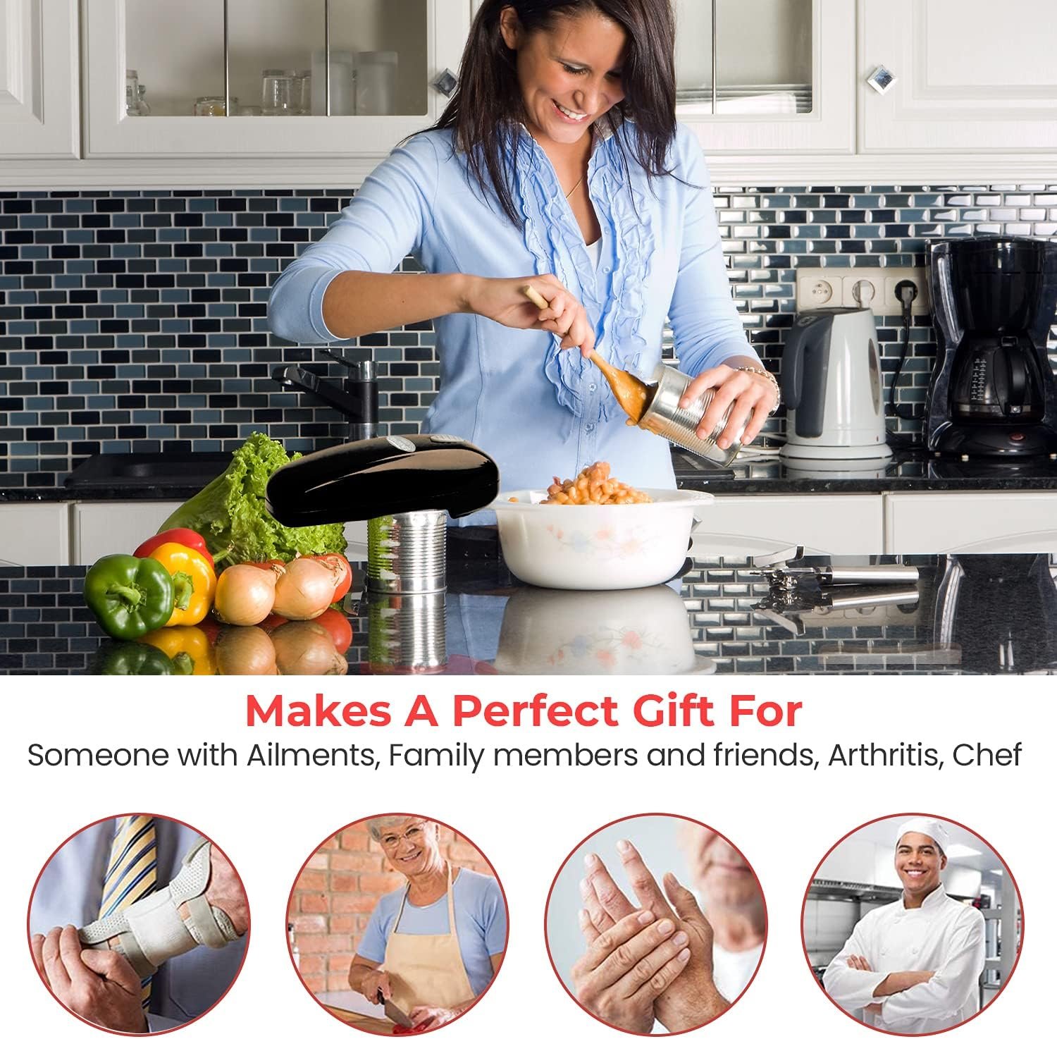 Electric Can Opener - No Sharp Edge Handheld Can Opener - Battery Operated Can Opener - Easy One-Touch Operation Can Opener - Automatic Can Opener Works on All Types of Cans (Sky Blue)
