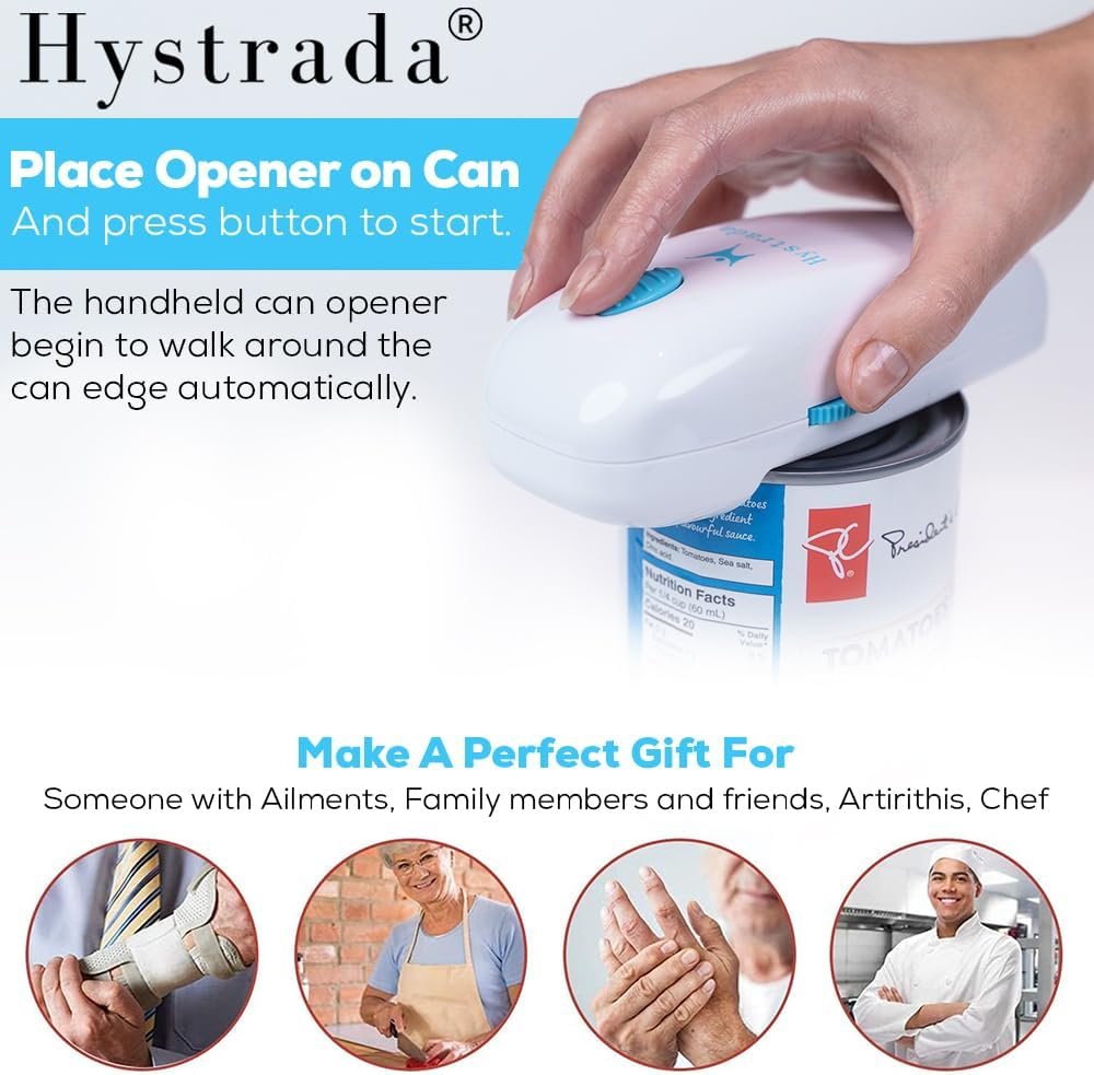 Electric Can Opener - No Sharp Edge Handheld Can Opener - Battery Operated Can Opener - Easy One-Touch Operation Can Opener - Automatic Can Opener Works on All Types of Cans (Sky Blue)